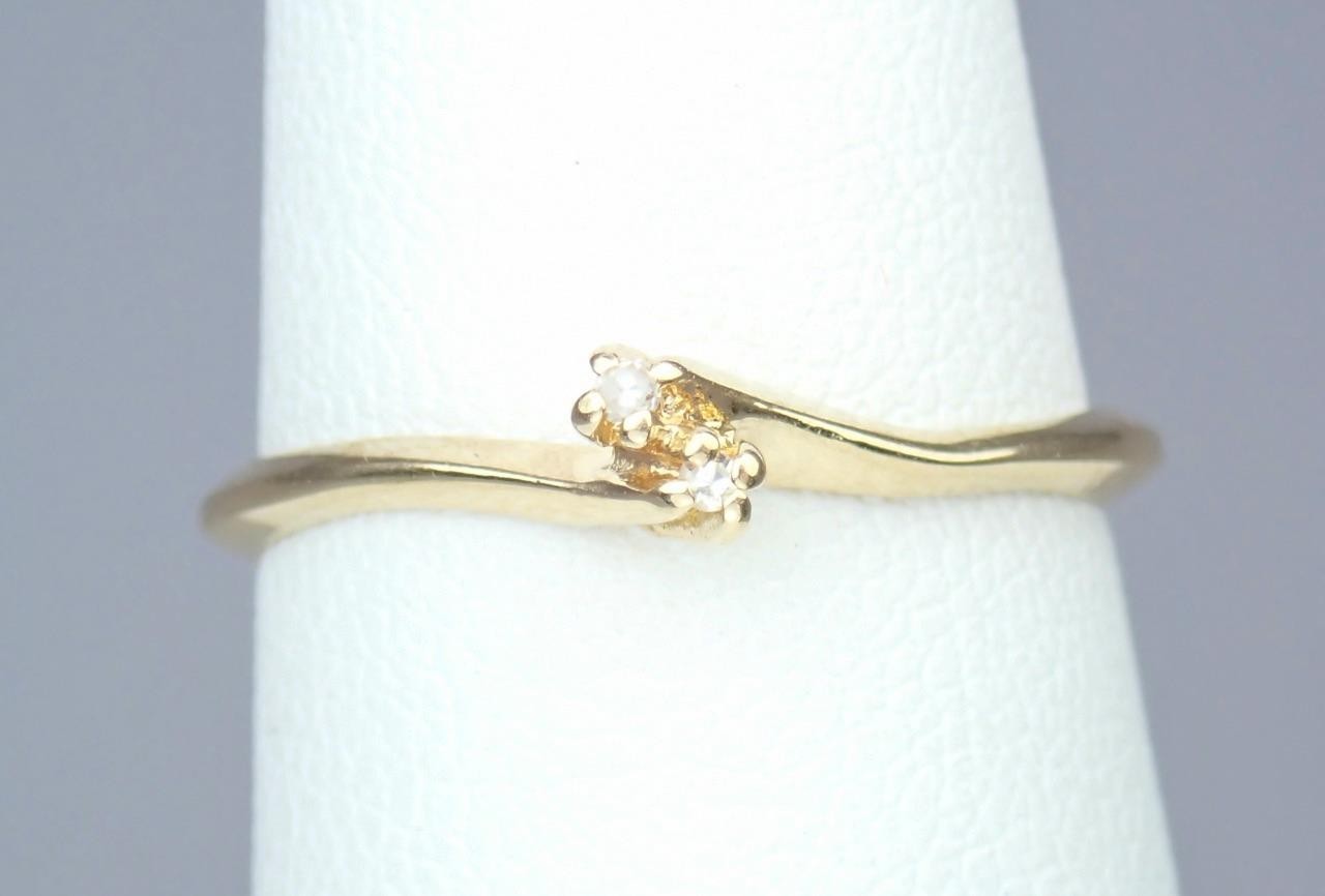 Dainty Vintage Estate Solid 14K Gold SAMUEL AARON Diamond Toi Et Moi Ring NY 6.5
