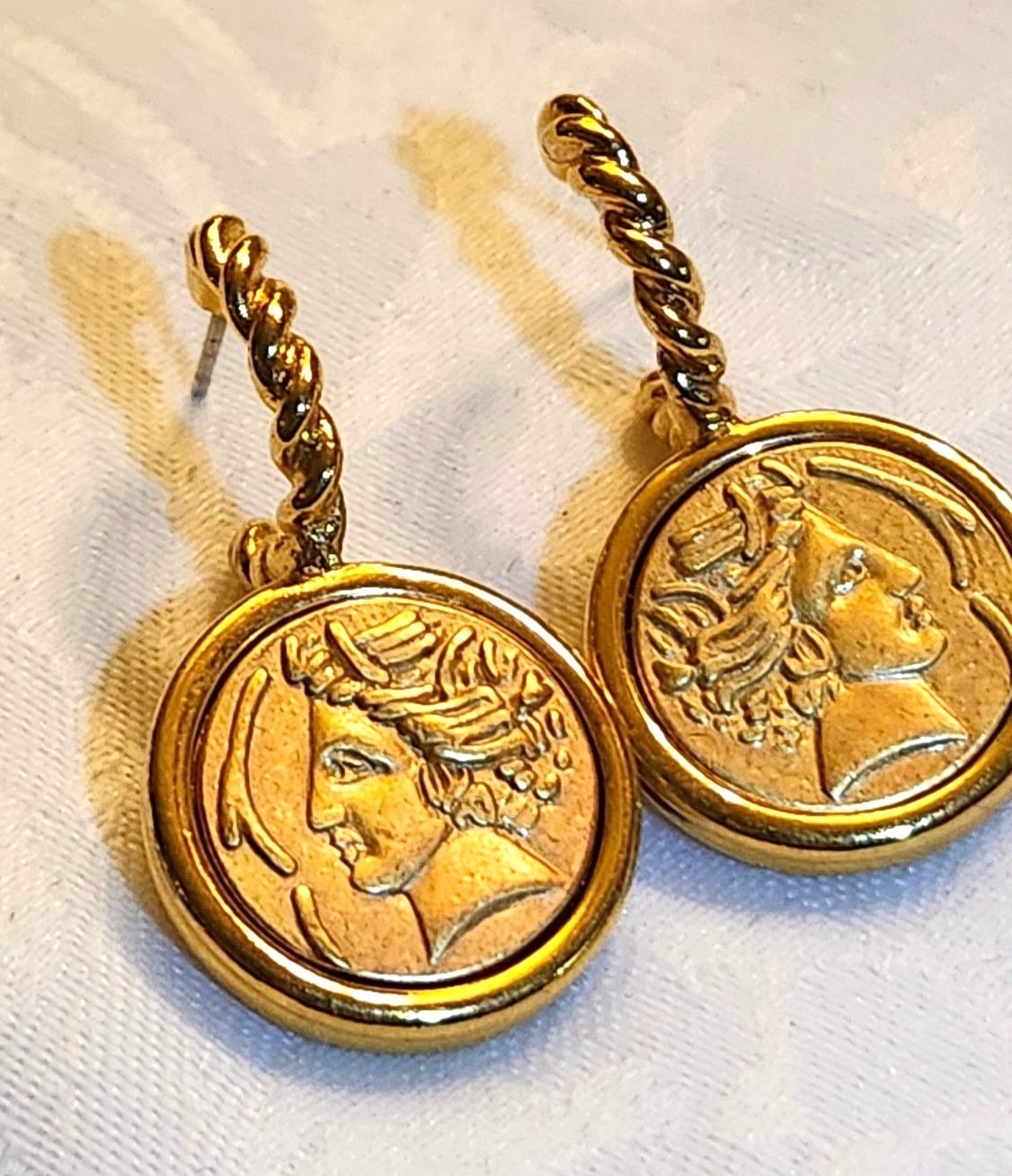 Vintage Monet “Roman Coin” Pierced Earrings Classic Business Casual