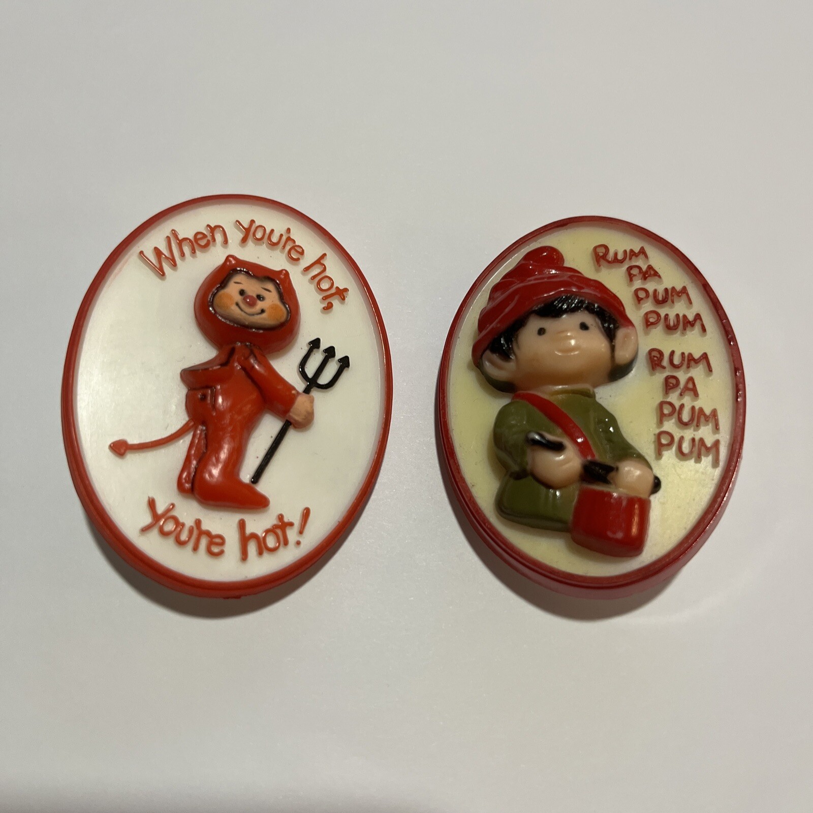 Hallmark 1975 Vintage Christmas Drummer Boy & Valentine’s Little Devil Pins