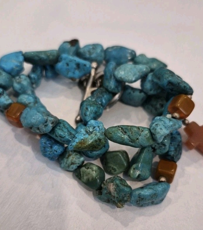Vtg Handcrafted Turquoise Nugget & Natural Stone Toggle Closure Necklace