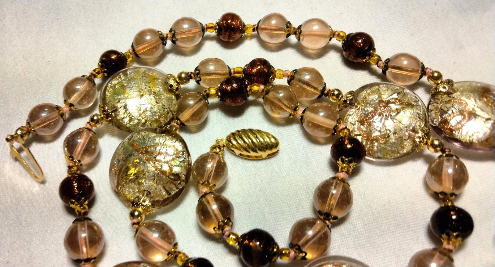 Vintage Venetian Sommerso Foil Fancy Glass Beads Beaded Necklace