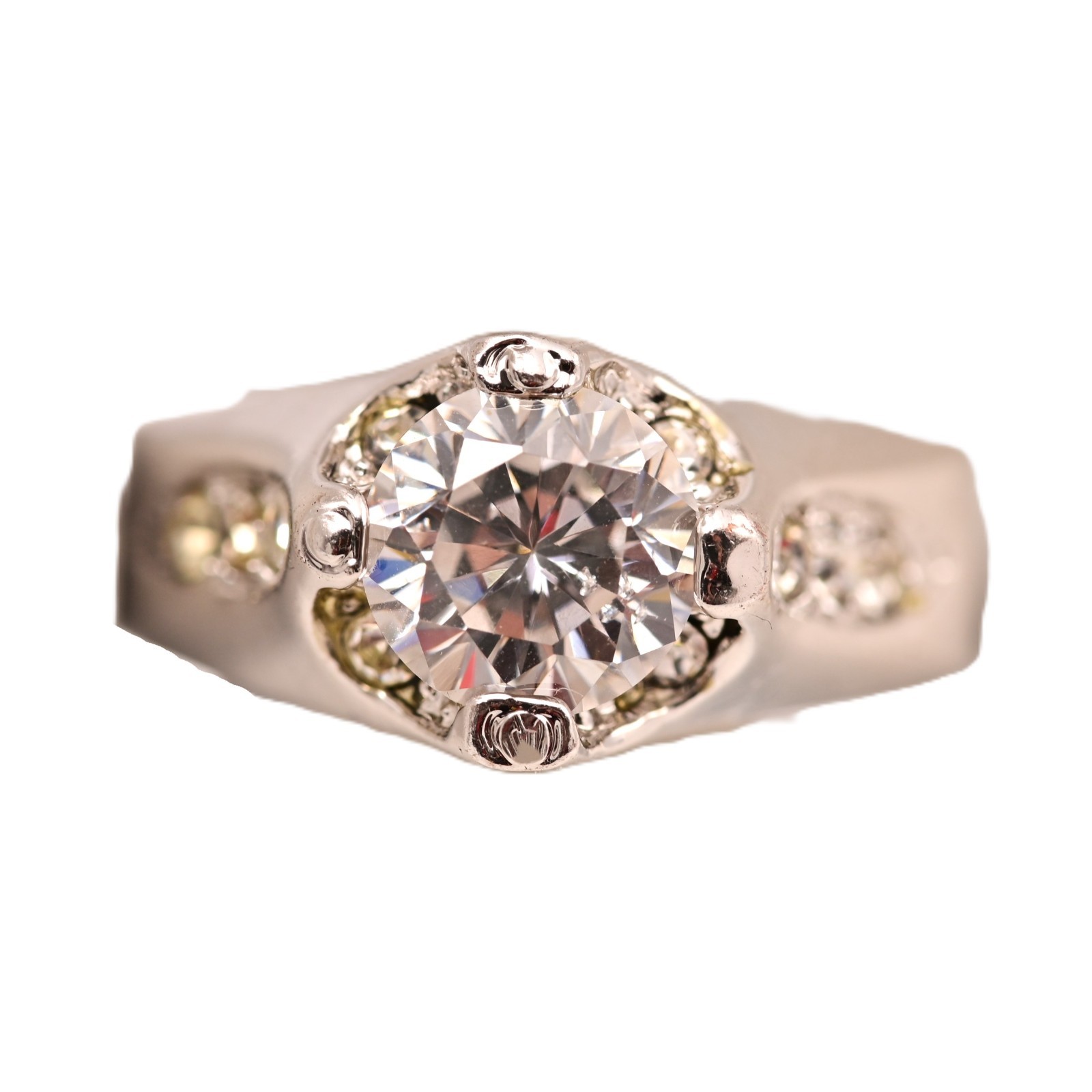 Antique Original Vintage Deco Designer Silver Moissanite Gemstone Estate Ring