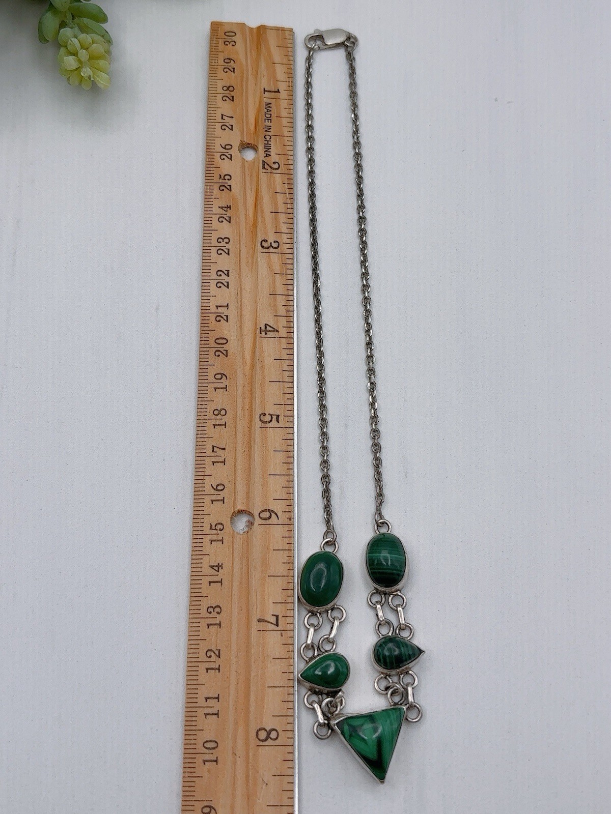 Sterling Silver 925 Malachite Green Stone necklace Triangle Stone
