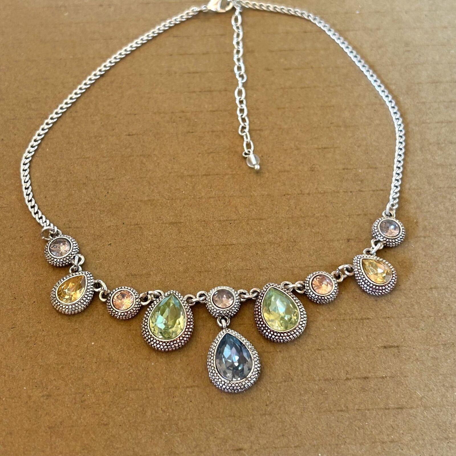 Vintage Napier Silver Tone Multi-Color Pastel Teardrop Necklace