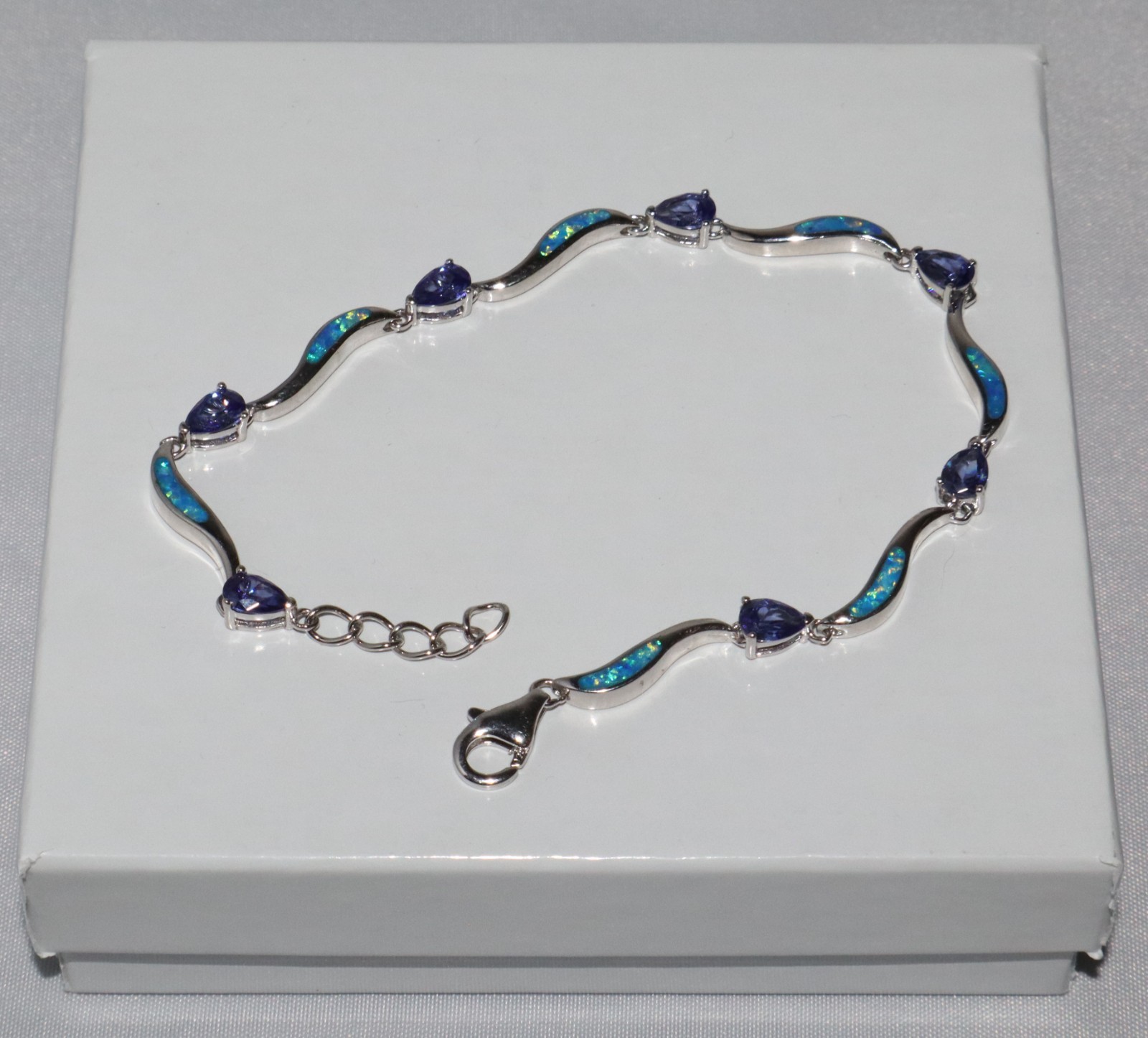 Vintage Petite Sterling Silver Fire Opal Inlay and Amethyst Bracelet 7 1/2 Inch
