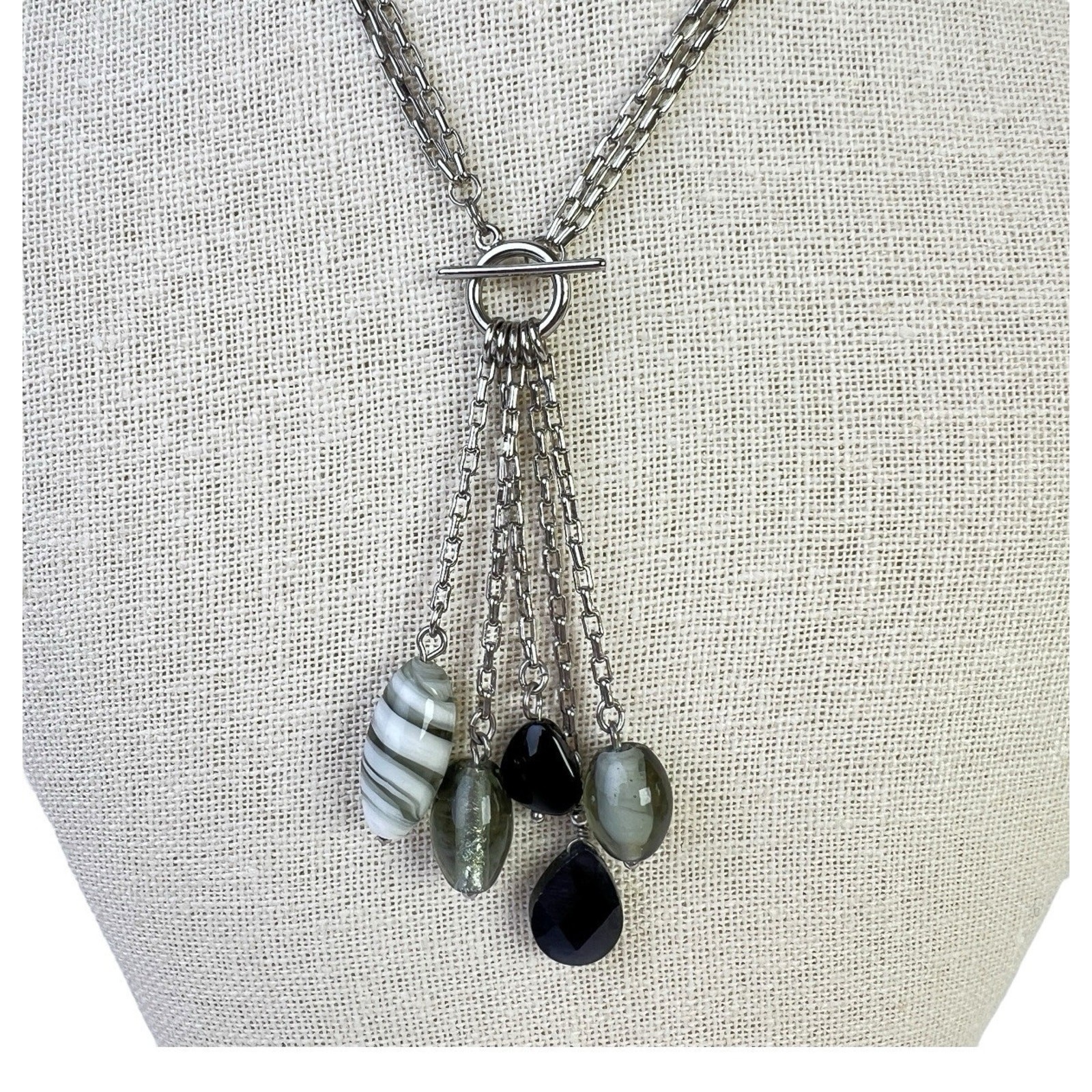 Lia Sophia Y Necklace Myth Dangle Lariat Drop Art Glass Beaded Tassel Fashion