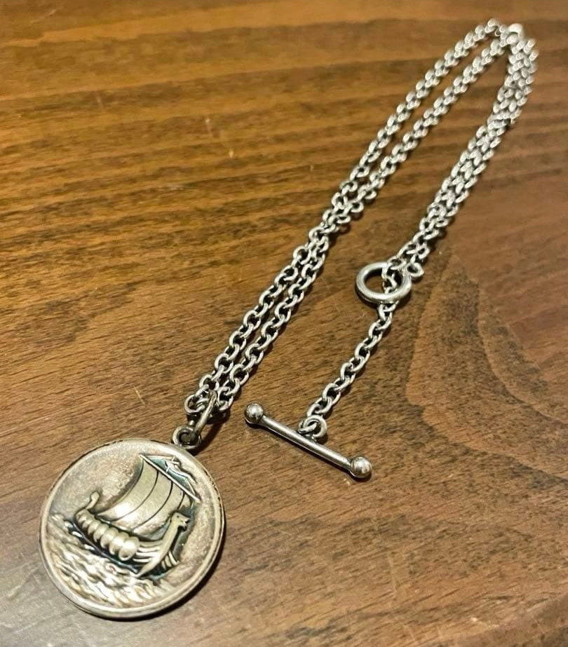 Georg Jensen Viking Ship Necklace No.50 Harald Nielsen Silver 925 Vintage Rare