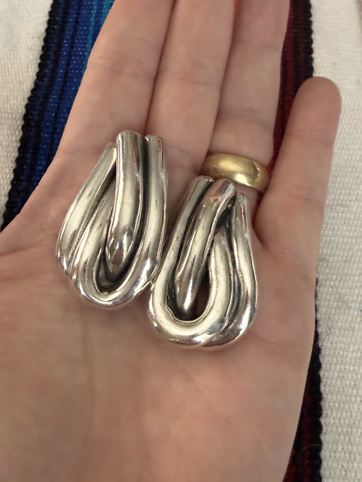 Vintage Modernist Sculpted Electroform Sterling Silver Clip-On Earrings 18.9g