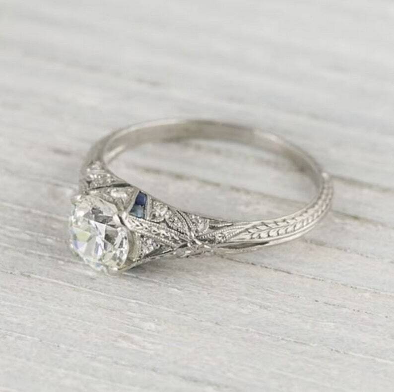 Vintage 1930s Edwardian 2.45 Ct Round Moissanite Engagement Iconic Retro Ring