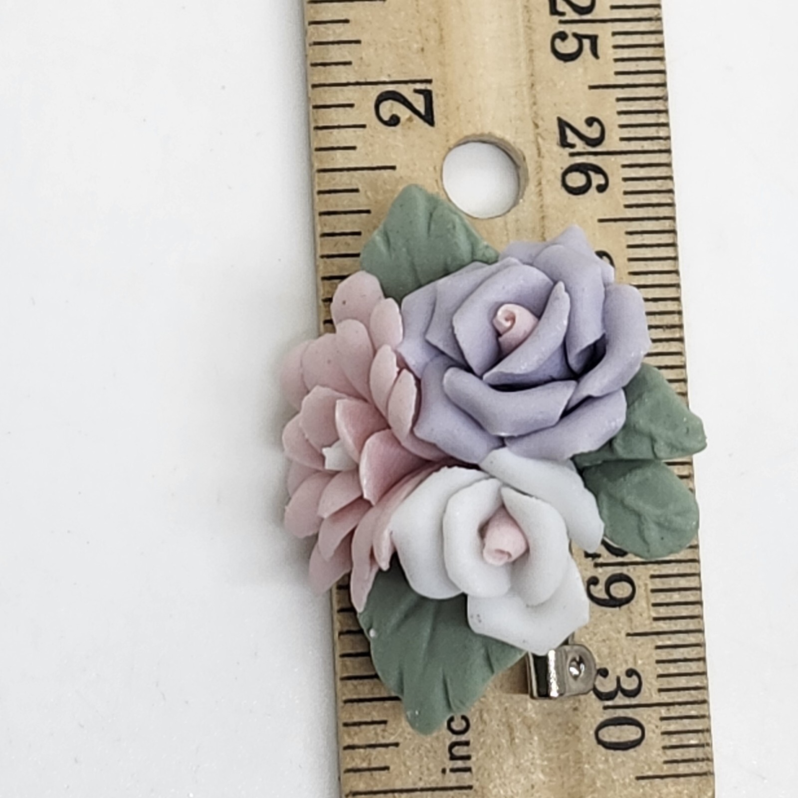 Ceramic Flowers Brooch Pink Purple White