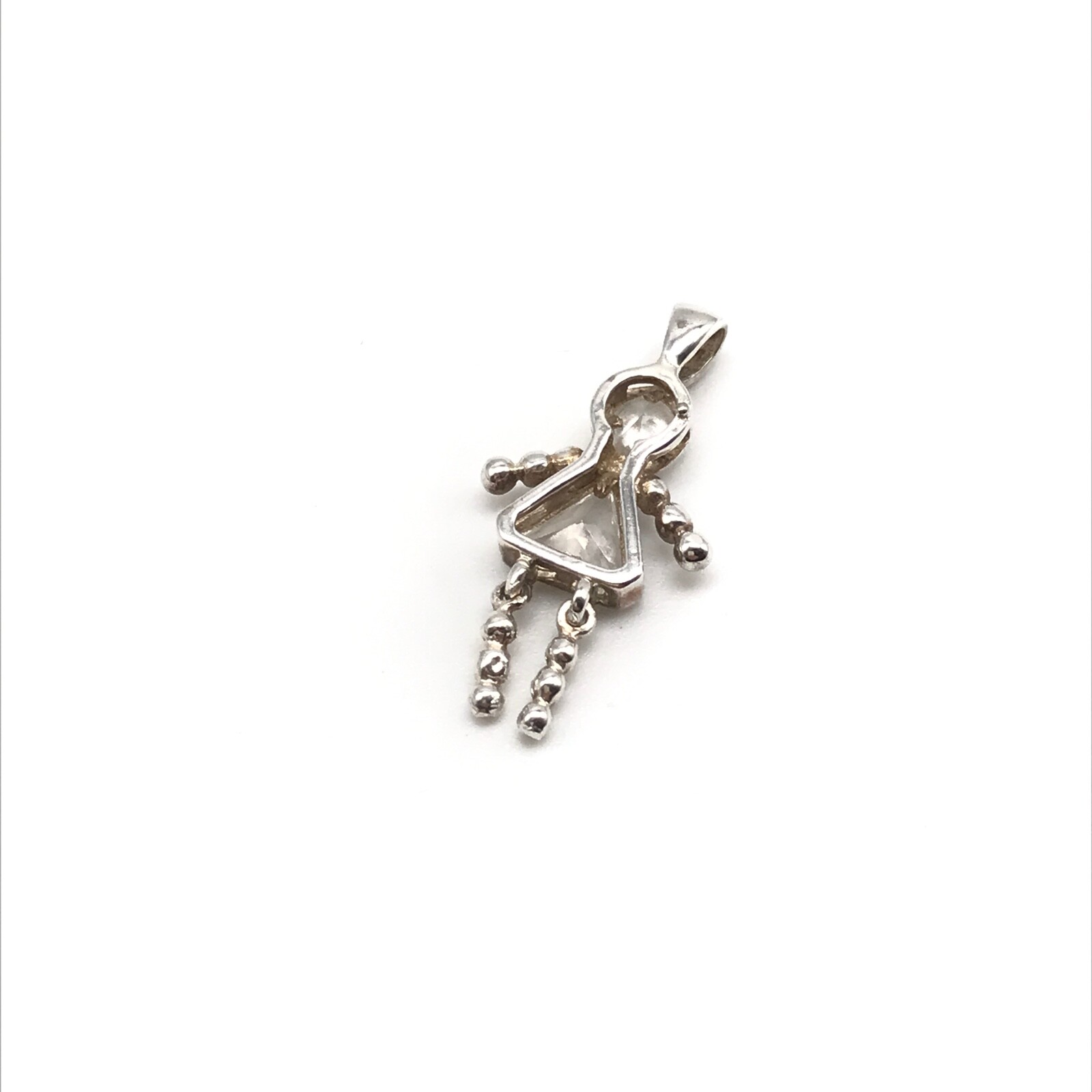 925 Sterling Silver April Birthstone Clear CZ Stick Figure Person Pendant