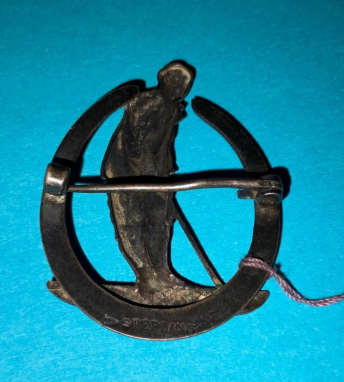 Vtg Hickok Sterling Silver Golfer Brooch Medallion Pin 1040’s w/Original Tag