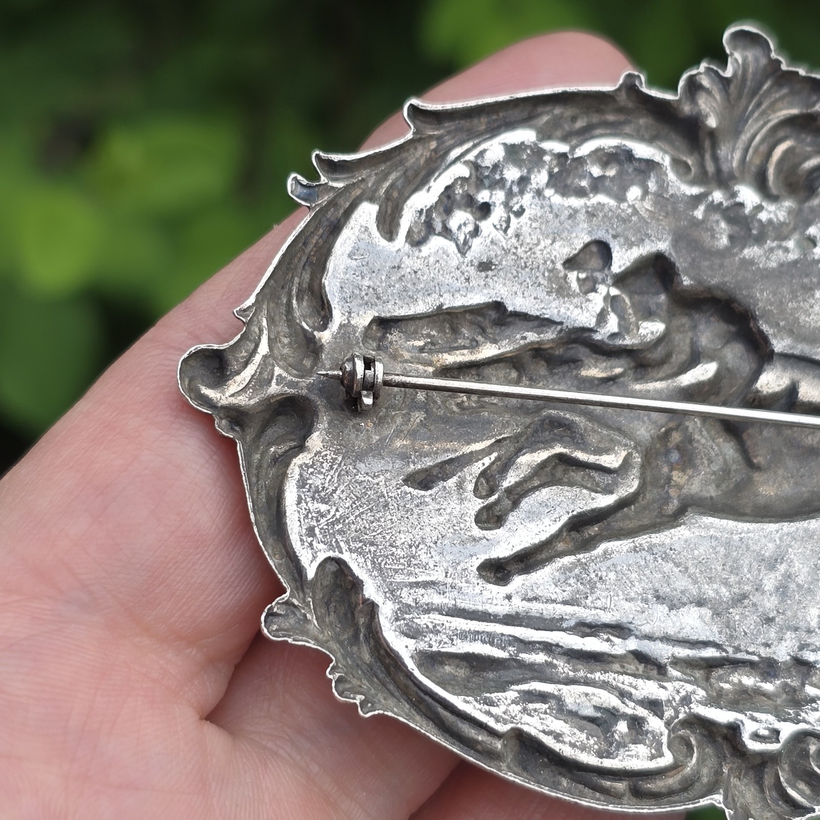 Large Statement Piece Vintage Silver Brooch Horse Derby Race Equestrian Kentucky
