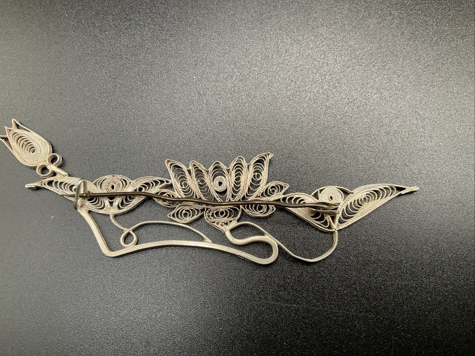 Hand Made EUROPEAN Filigree Brooch 4 in. Silver Lotus Floral