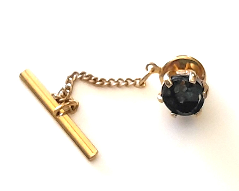 Vintage 1950’s Swank Chain Tie Bar W/ US Capitol Feature Black Gold Tone