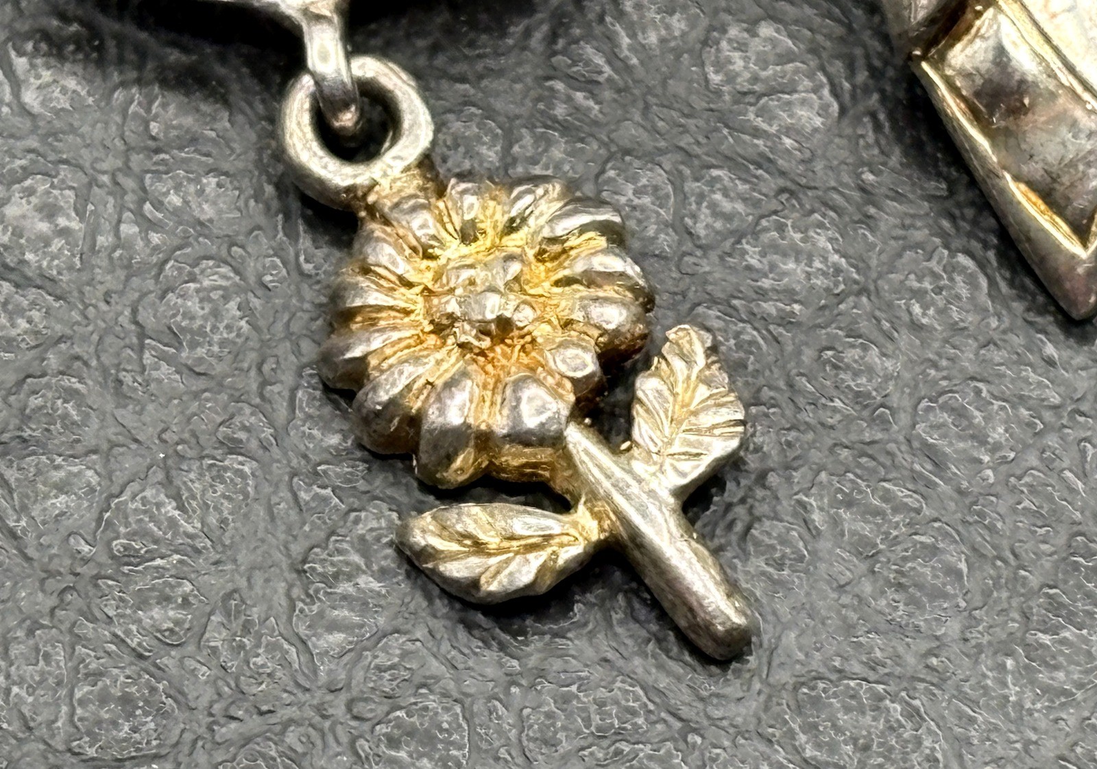 VTG Sterling Silver Garden Tool LADYBUG SHOVEL Sunflower Dangle Charm Brooch