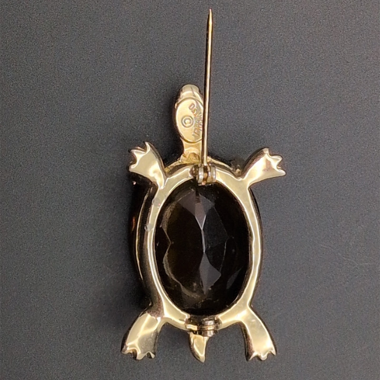 Brooch Pin Vintage DeNicola Turtle Tortoise Animal Reptile Brown Gold Tone READ