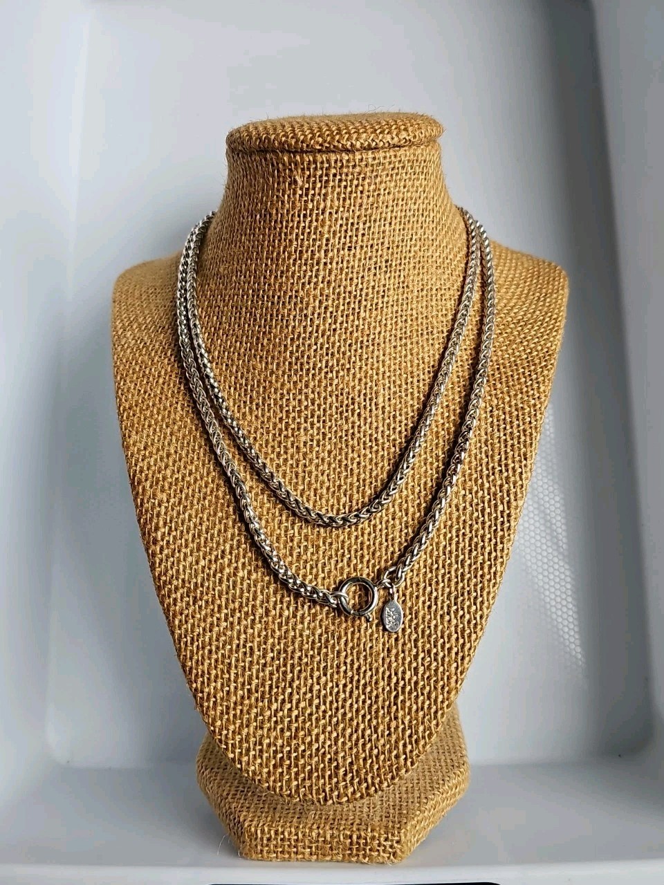 Joan Rivers Vintage Shiny Silver Tone 36″ Long Wheat Chain Classic 90s Necklace