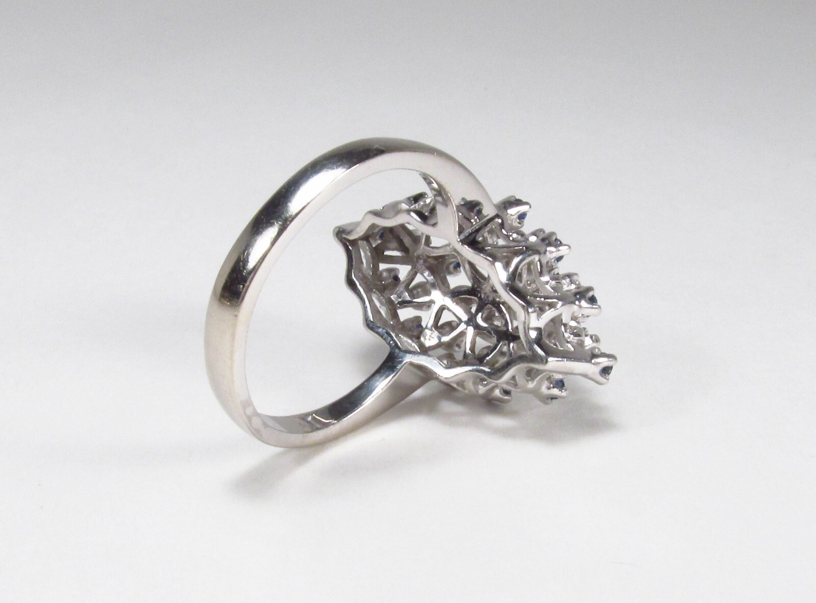 Vintage ODI NY USA 14K White Gold 0.75 ctw Diamond Sapphire Cocktail Ring Sz 8