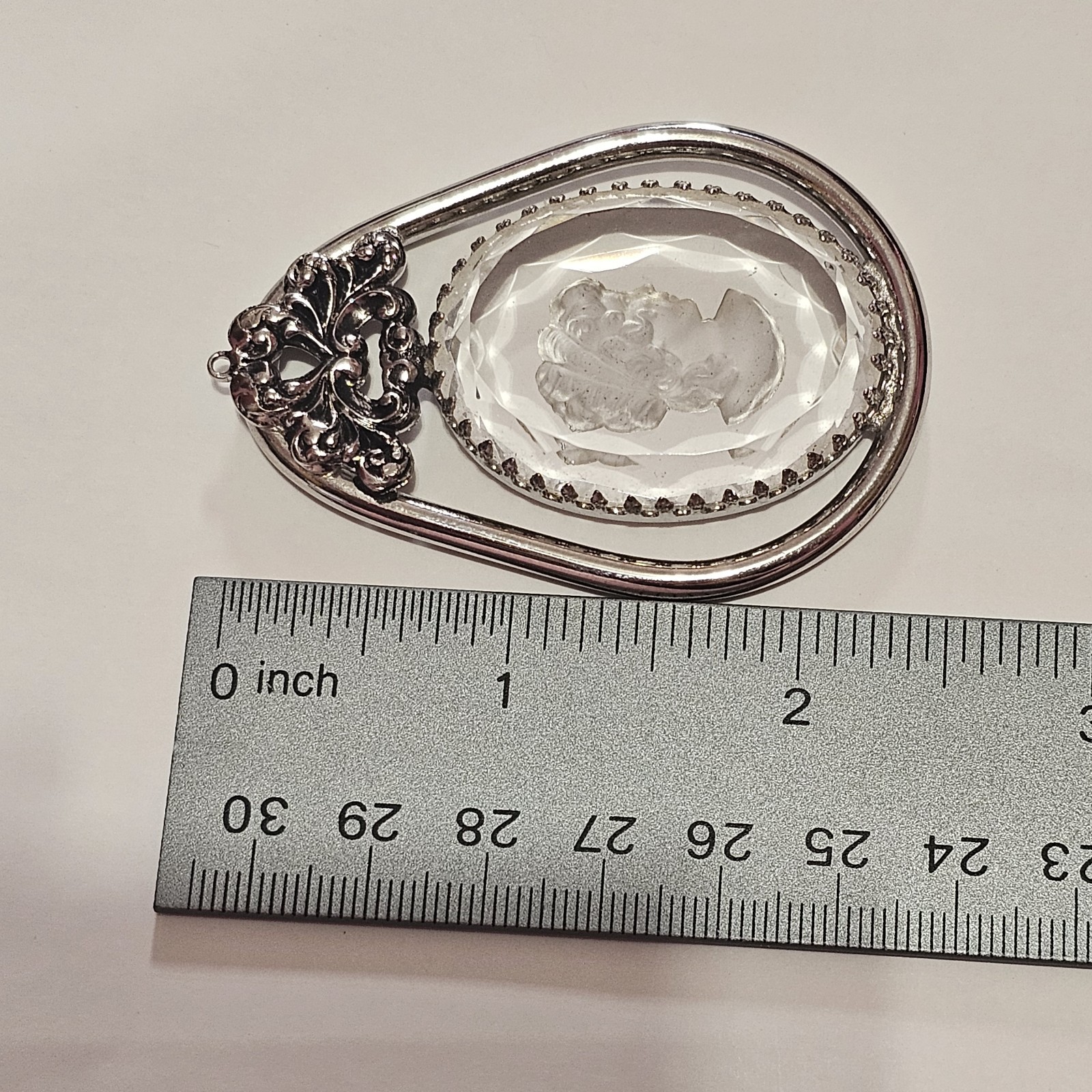 Intaglio Glass Cameo Portrait Vintage Jewelry Silver-tone Pendant Only