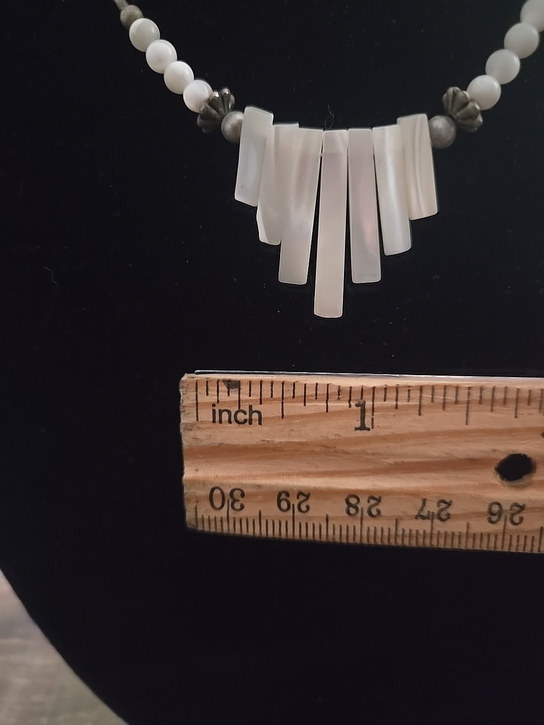 Vtg Southwest Liquid Silver Tone Abalone Mother Of Pearl Necklace 22″ Tarnished