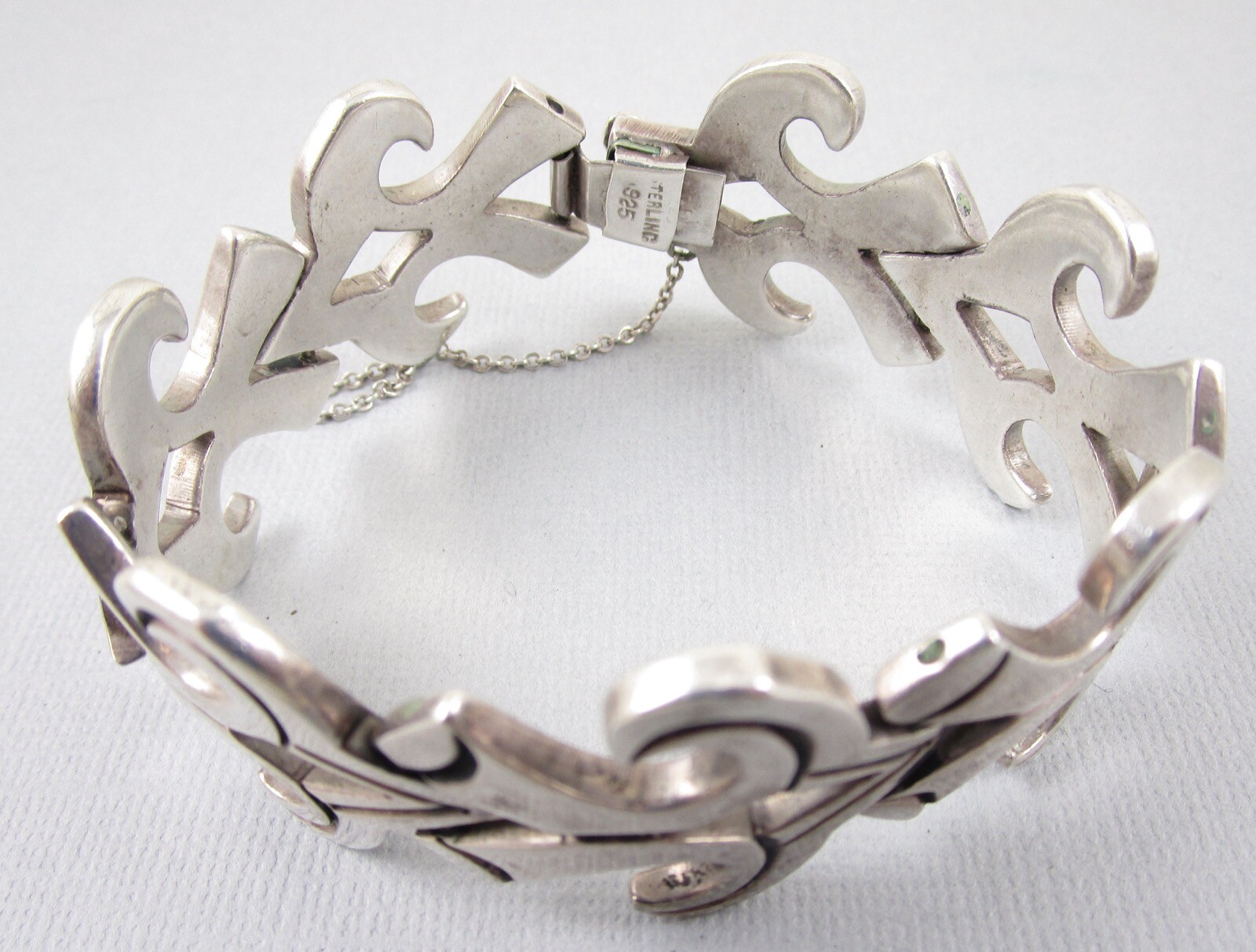 Beautiful HEAVY Mexican Sterling Silver Scroll Link Bracelet – 76 Grams