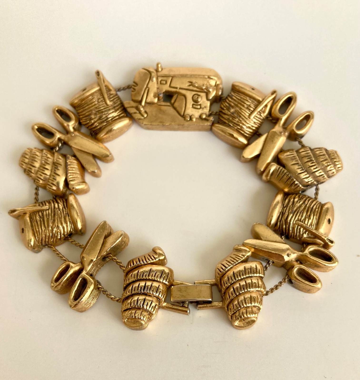 Vintage Gold Tone Sewing Notions Slide Charm Bracelet