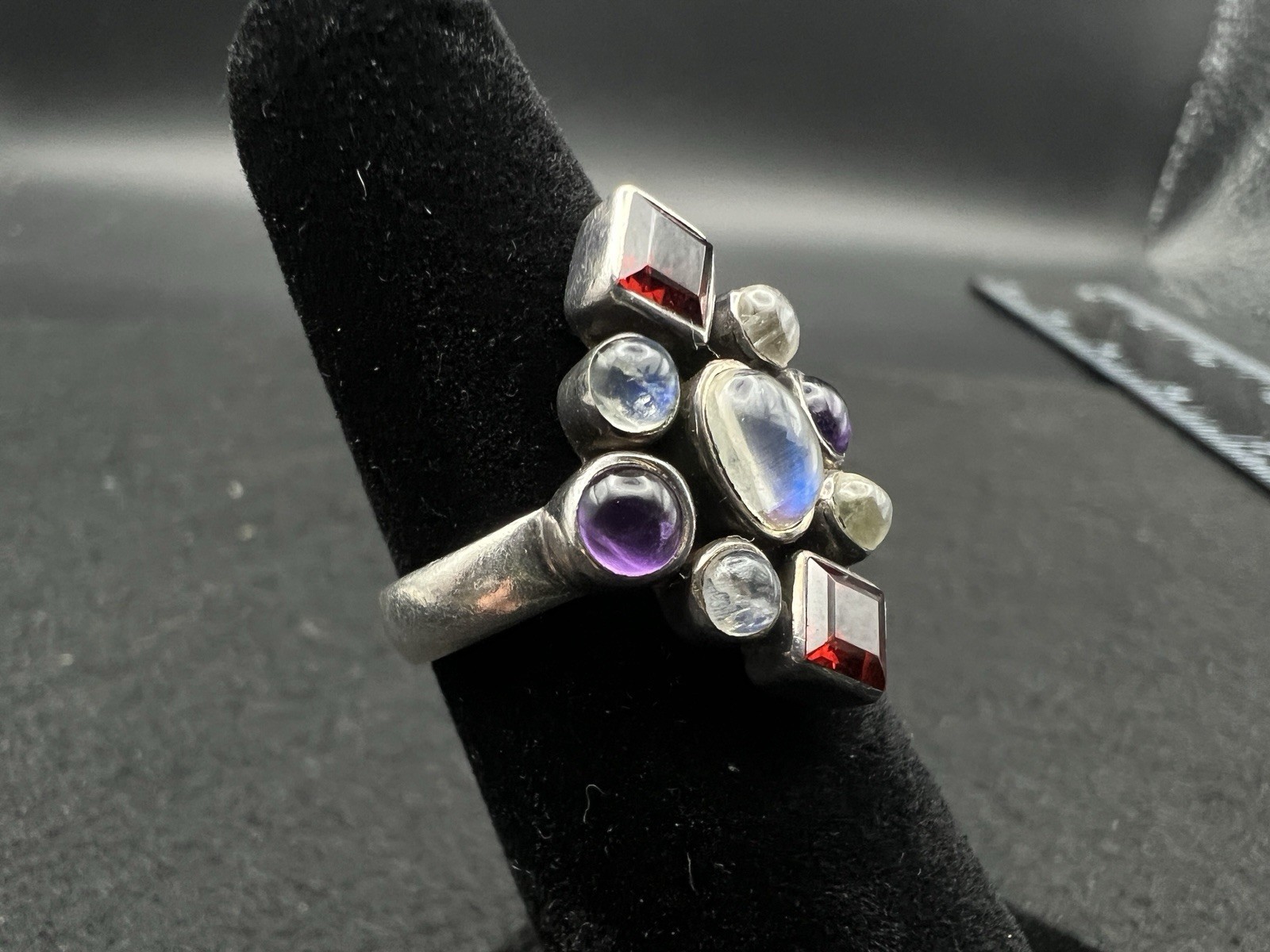 Nicky Butler Sterling Silver Garnet Moonstone Amethyst Cluster Ring Size 5.75