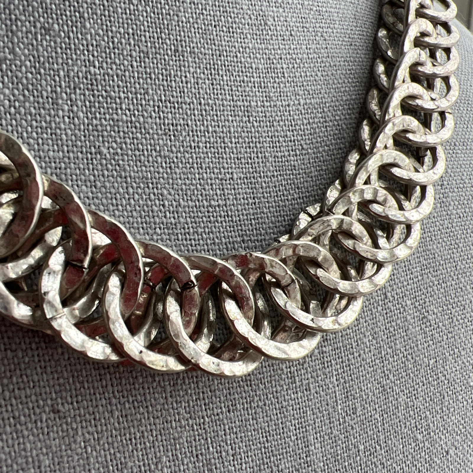 Vintage Double Link Silver Metal Necklace; Signed AV; Beautiful!
