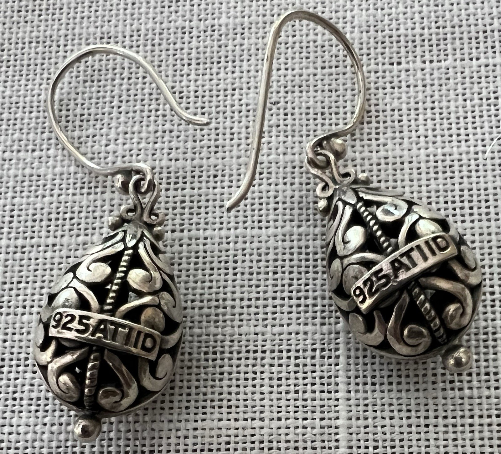 Vintage Mexico Ati Sterling Silver Ornate Dangle Earrings.