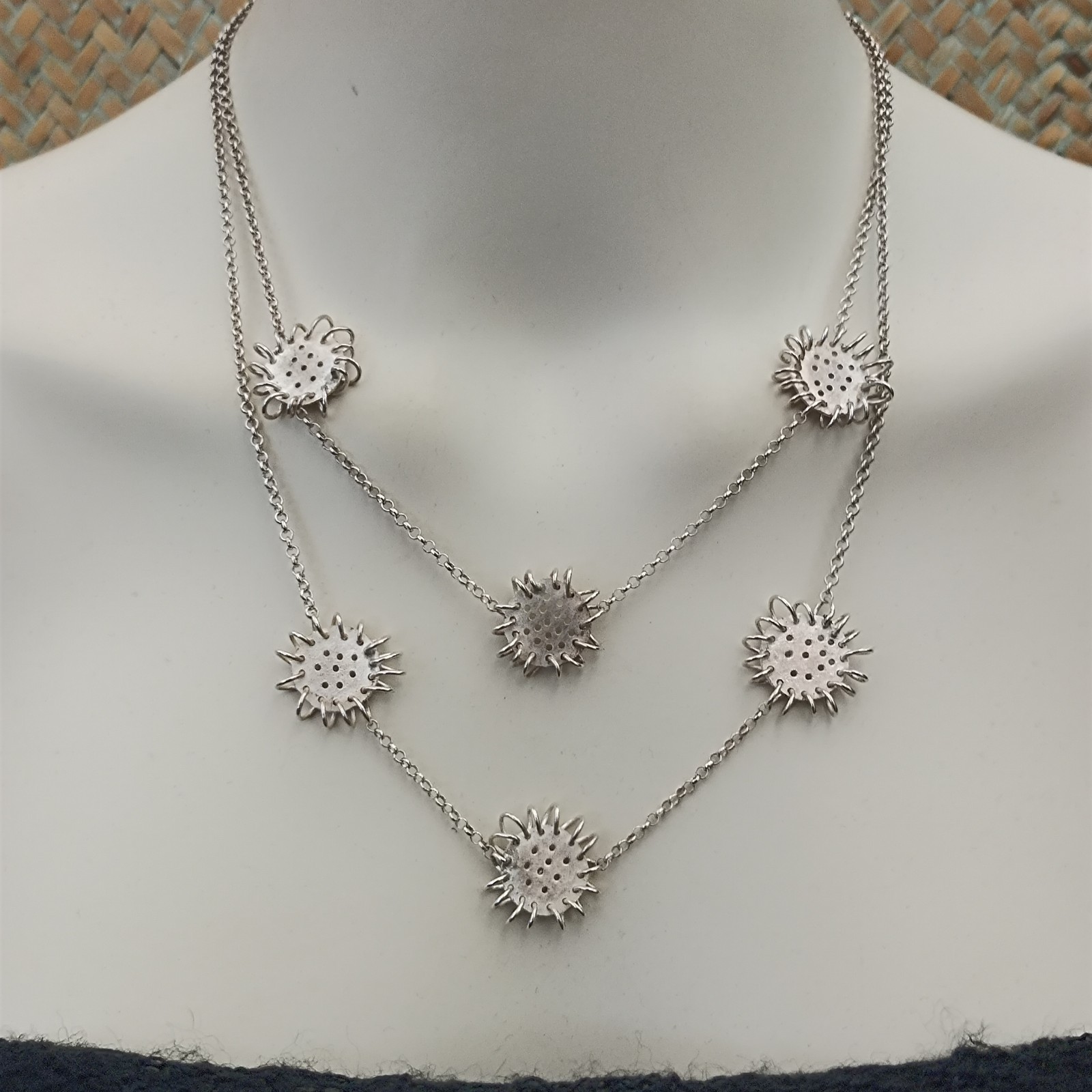 Artisan Sterling Silver Layered Necklace Modernist Freeform Statement VTG OOAK
