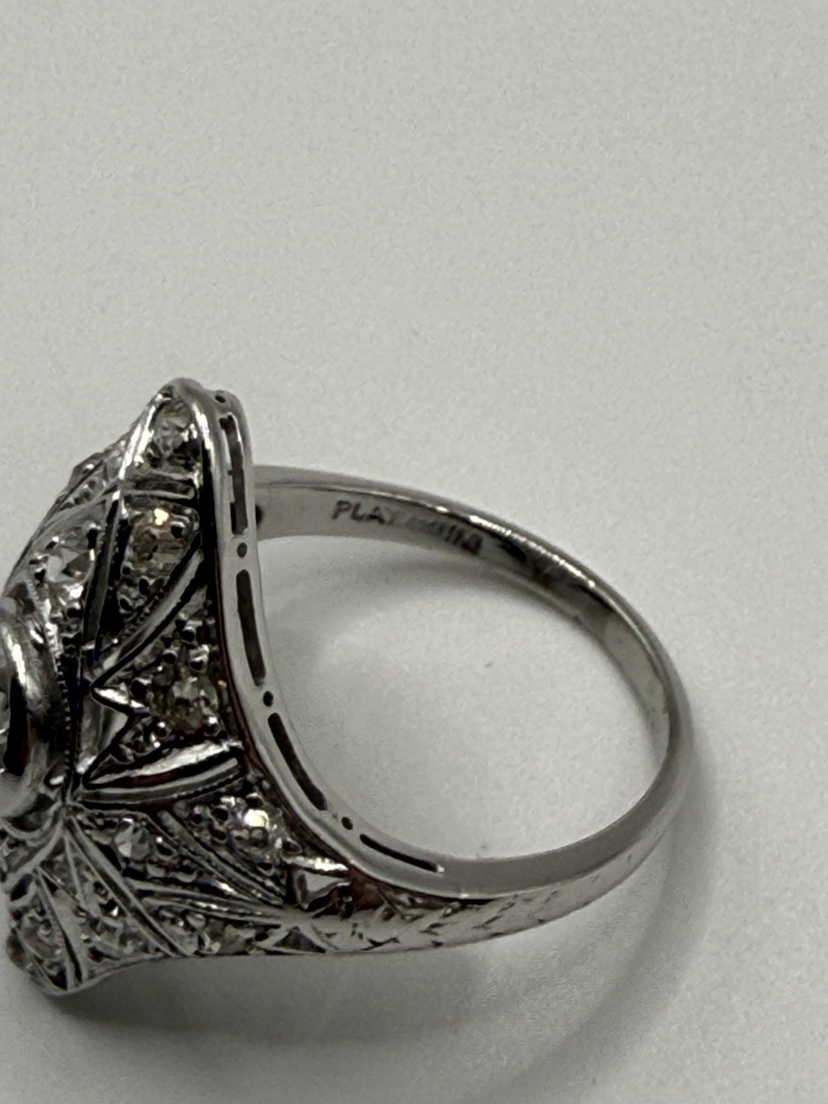 Antique Art Deco Edwardian Platinum & Diamond Ring – Filigree Old European Cut