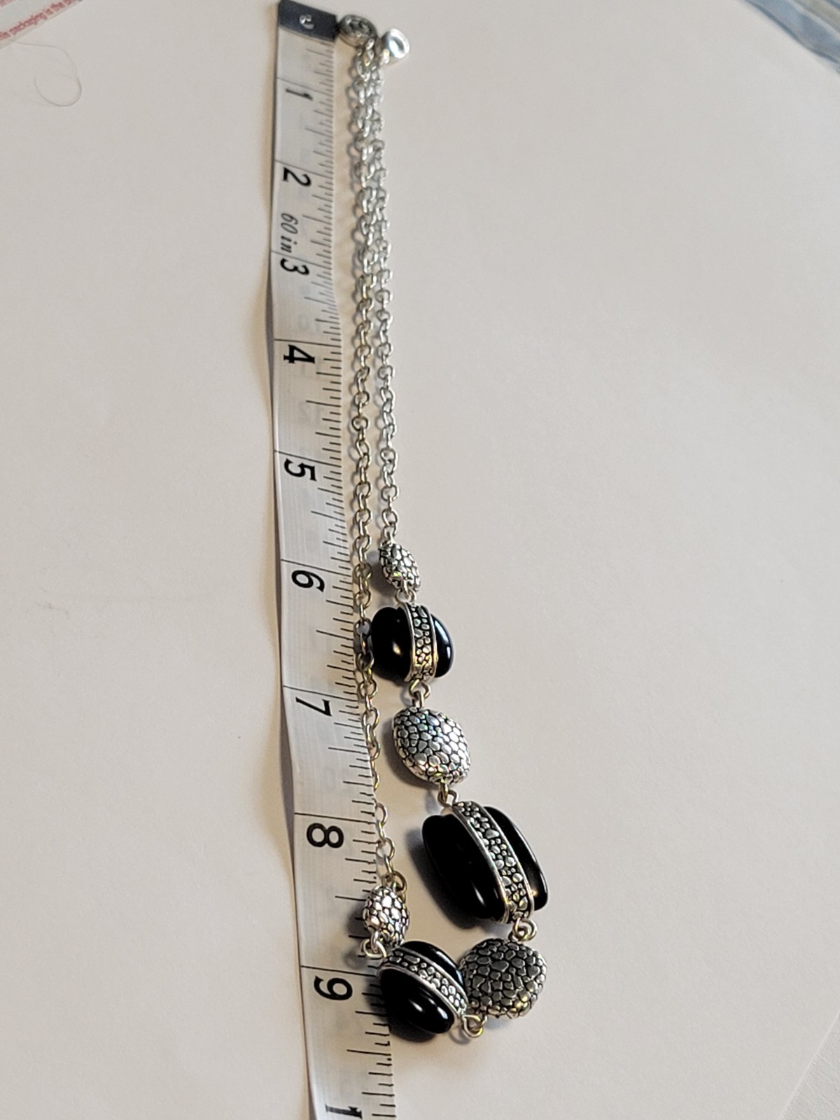 Vtg Napier Silver-Tone Cable Chain Necklace with Black & Silver Charms
