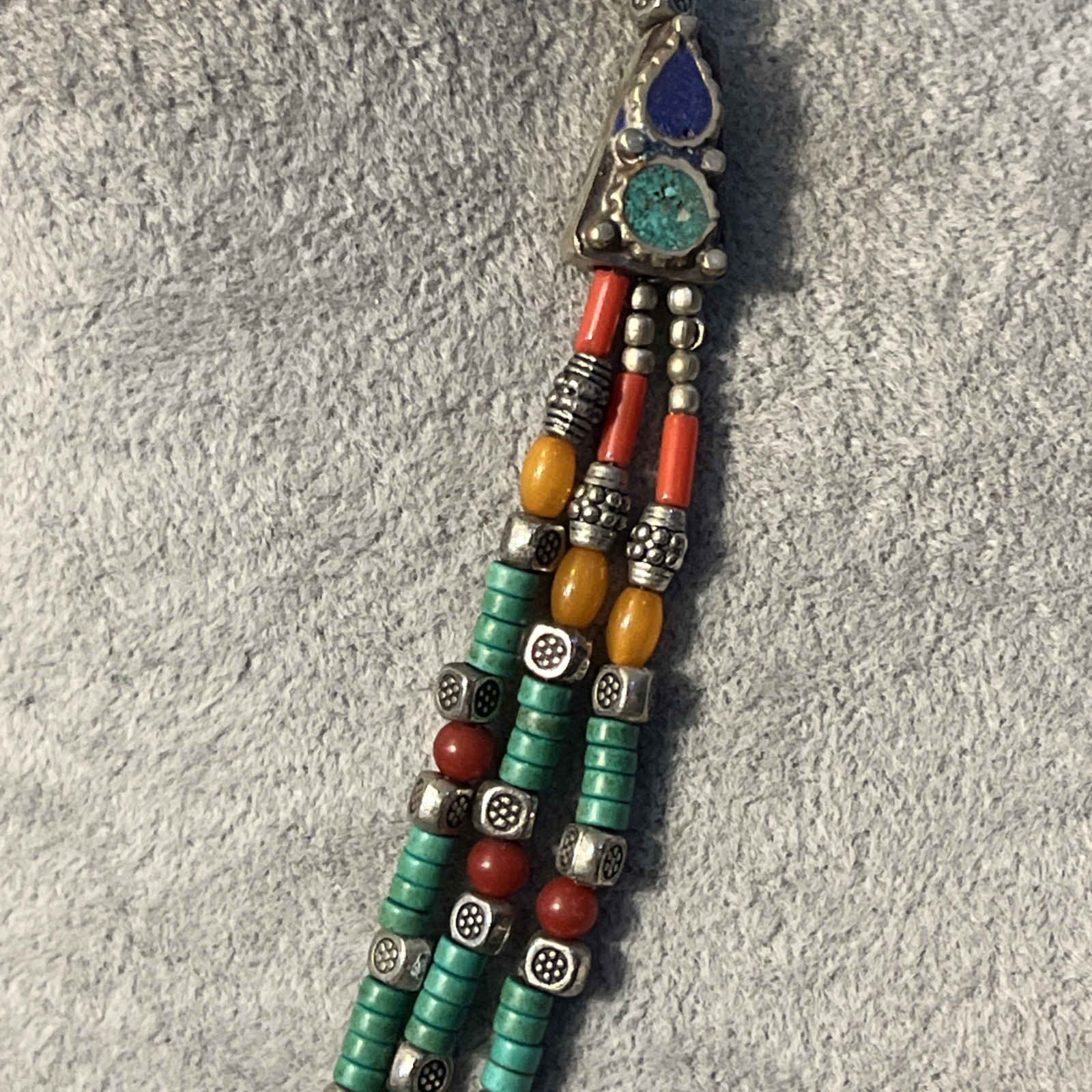 Vintage Tibetan Style Multi String Mix Beads Faux Turquoise Coral Necklace