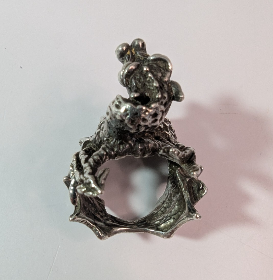 Vintage Pewter or Silver Flying Dragon Biker Ring Size 7