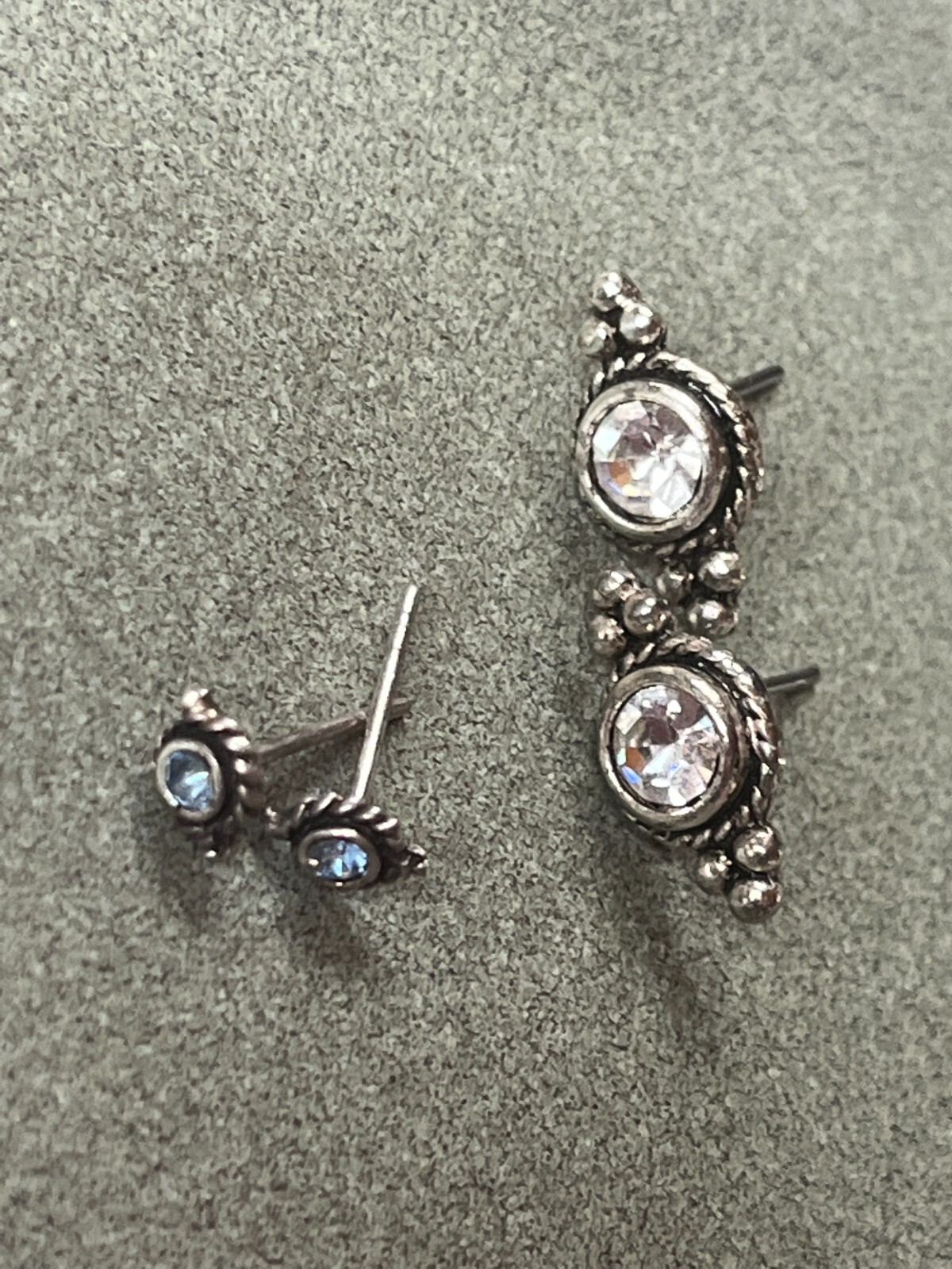 Lot of Dainty Round Blue Topaz & Small Clear Rhinestone in Nonmagnetic Silver
