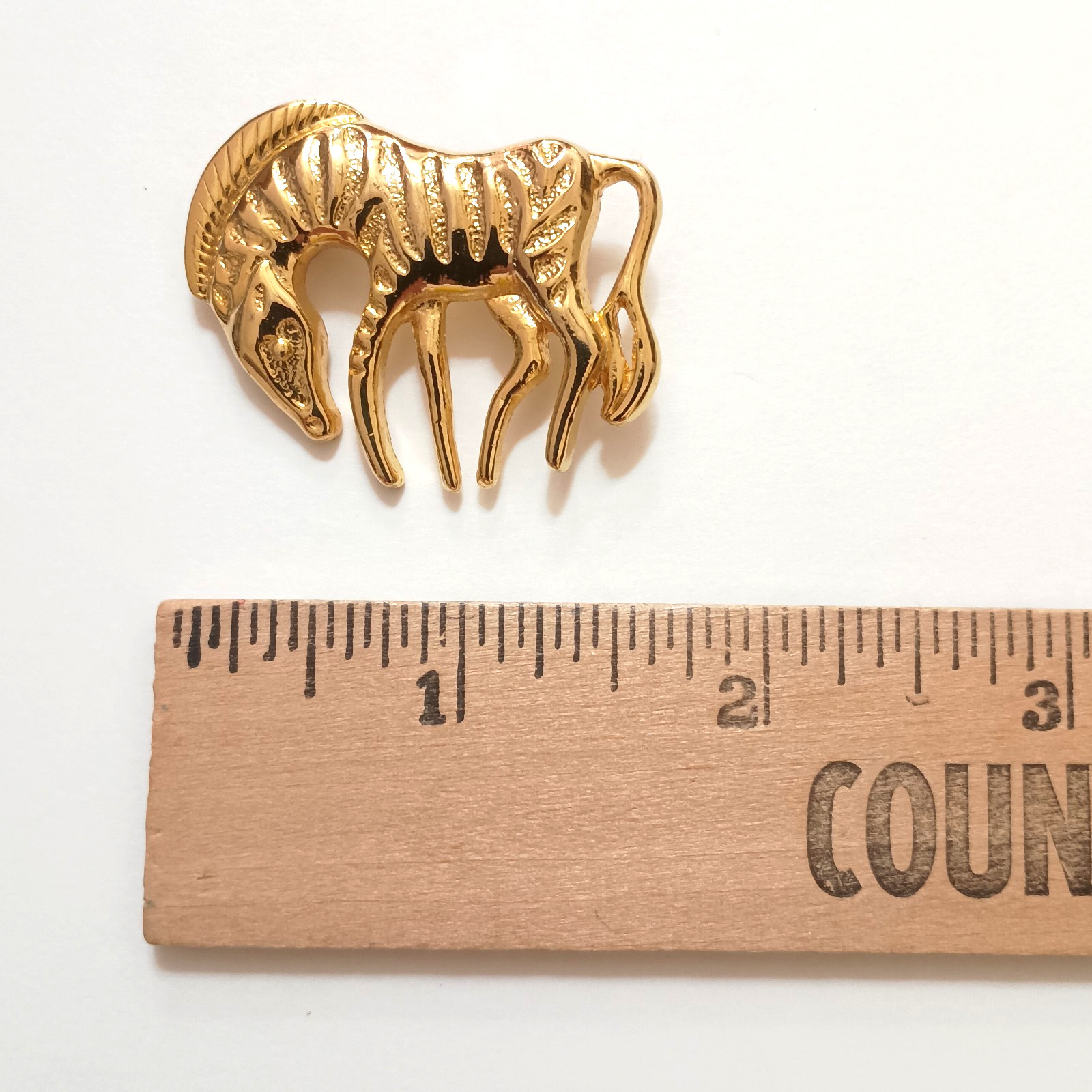 Vintage Zebra Brooch Gold Tone Safari Animal Pin Black White Striped Statement