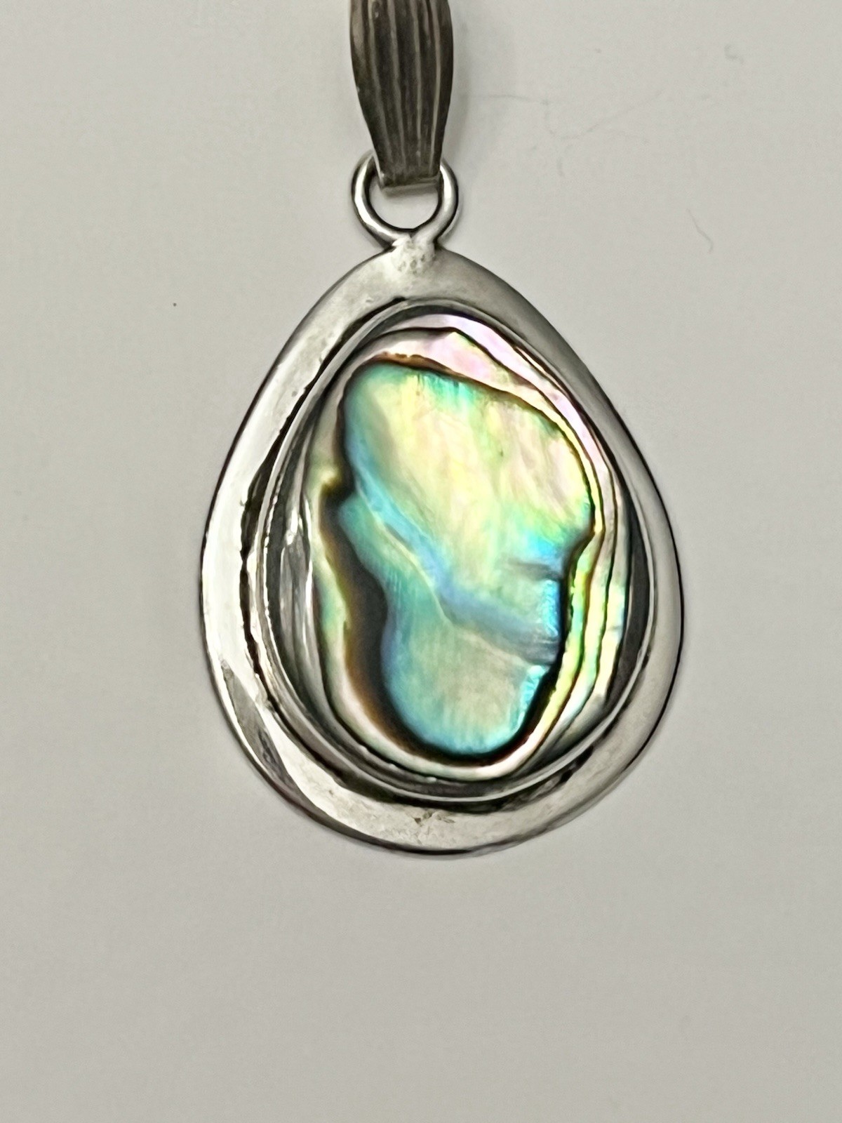VTG Sterling Silver MEXICO ATI Abalone Inlay Teardrop Pendant
