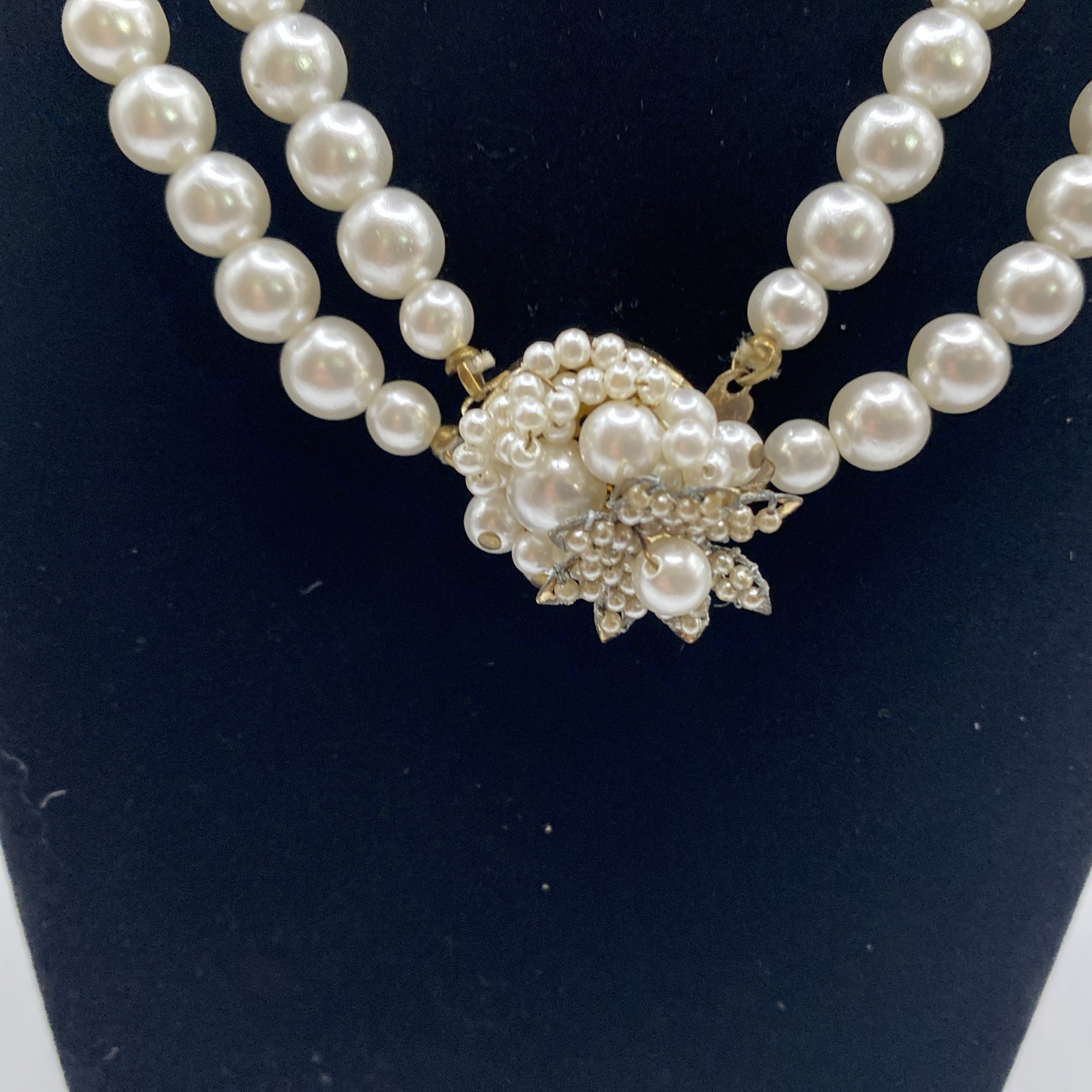 Vintage Faux Pearl Imitation Double Strand 18” Necklace Signed Japan