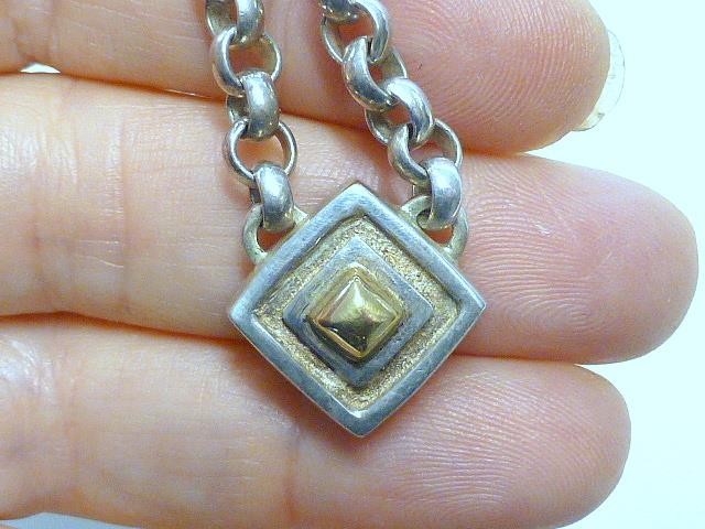 BAYANIHAN Sterling silver 925 & 18K Gold Square Pendant Necklace 17″ Vintage