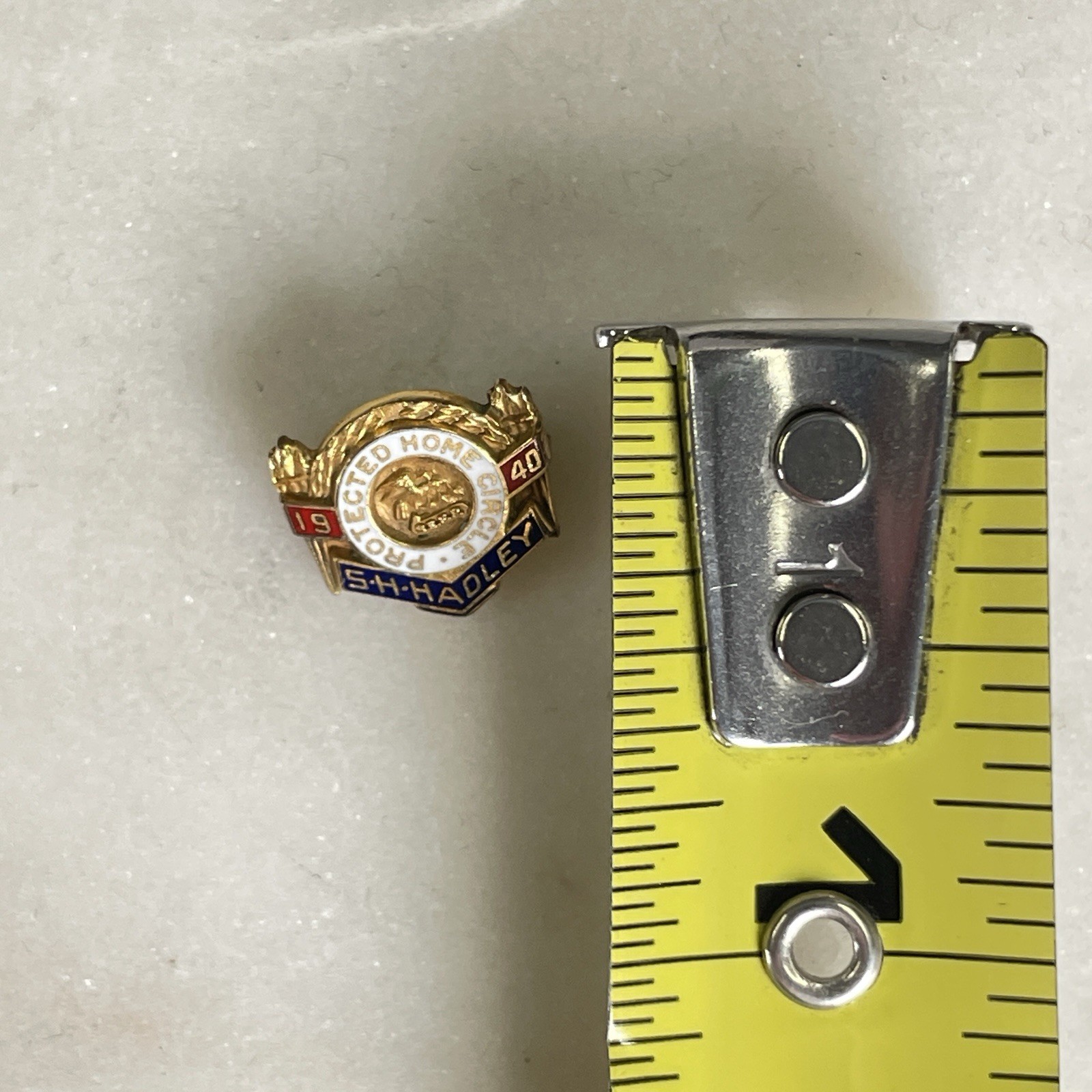 VTG 40’s Protected Home Circle S. H. Hadley Mini Gold Plated Enamel Pin Brooch