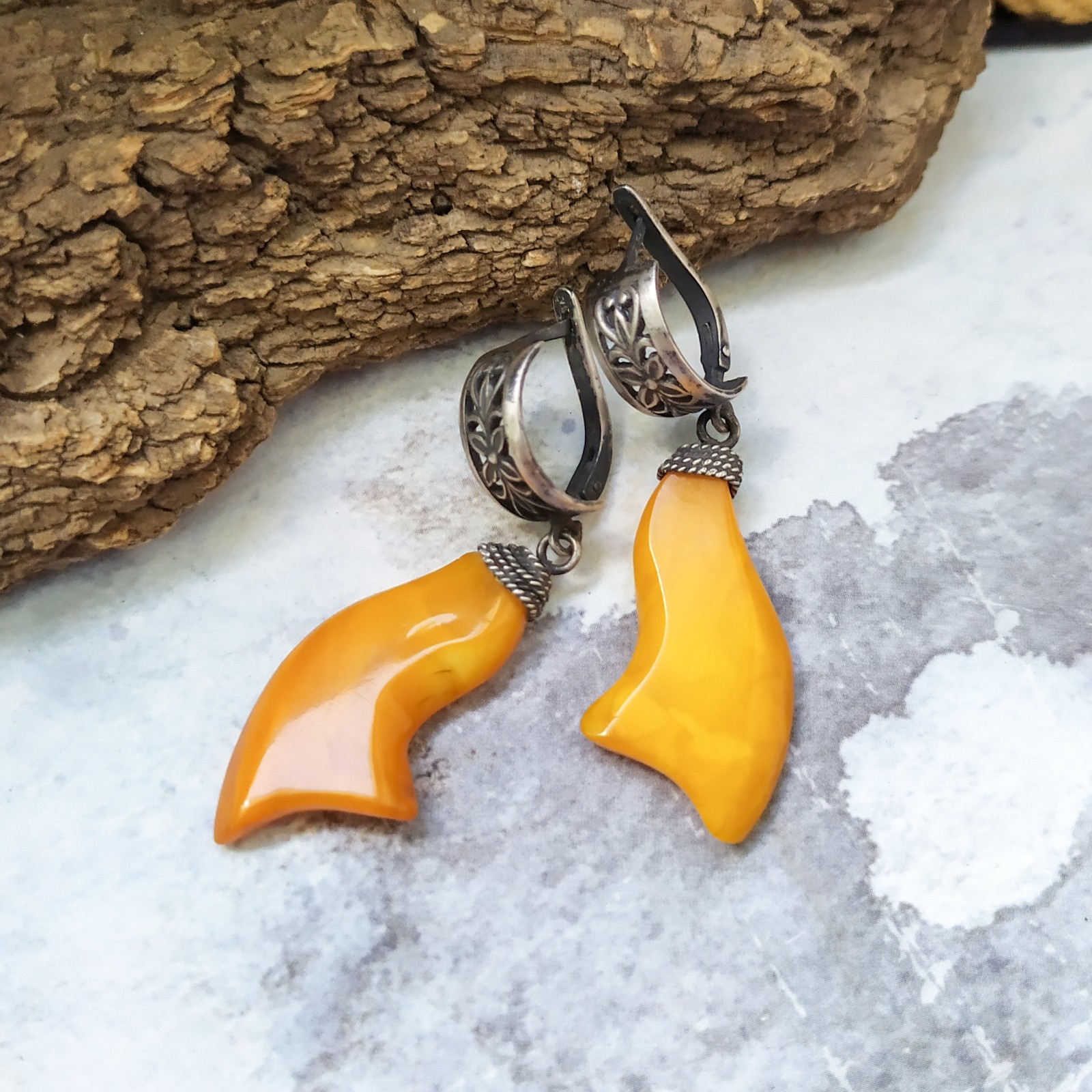Vintage USSR Amber Earrings 875 Silver Soviet amber earrings