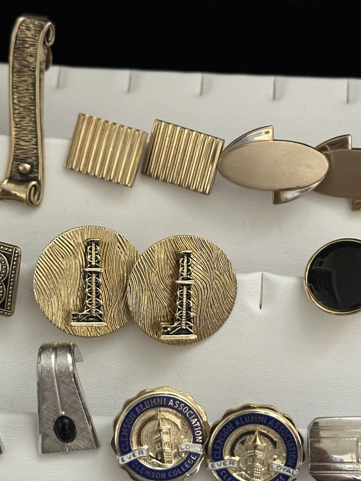 Vintage Lot Gold Silver Tone Glass Gemstones Cuff links Tie Clip Tie Tack 22pc