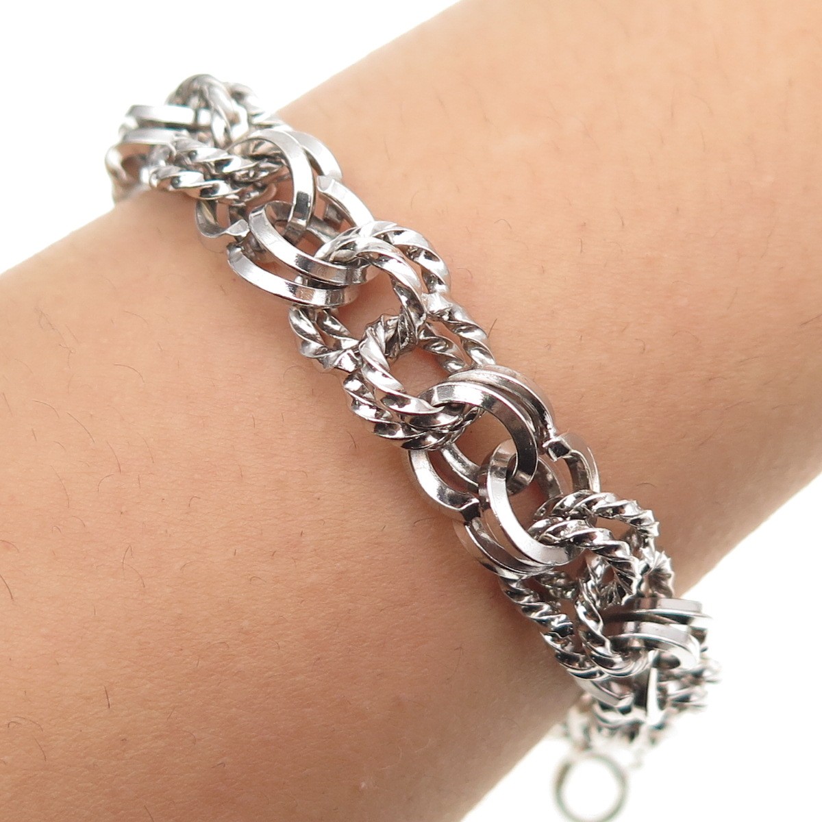 1/20 12K White Gold Filled Antique Art Deco Double Rolo Link Bracelet 6.75″