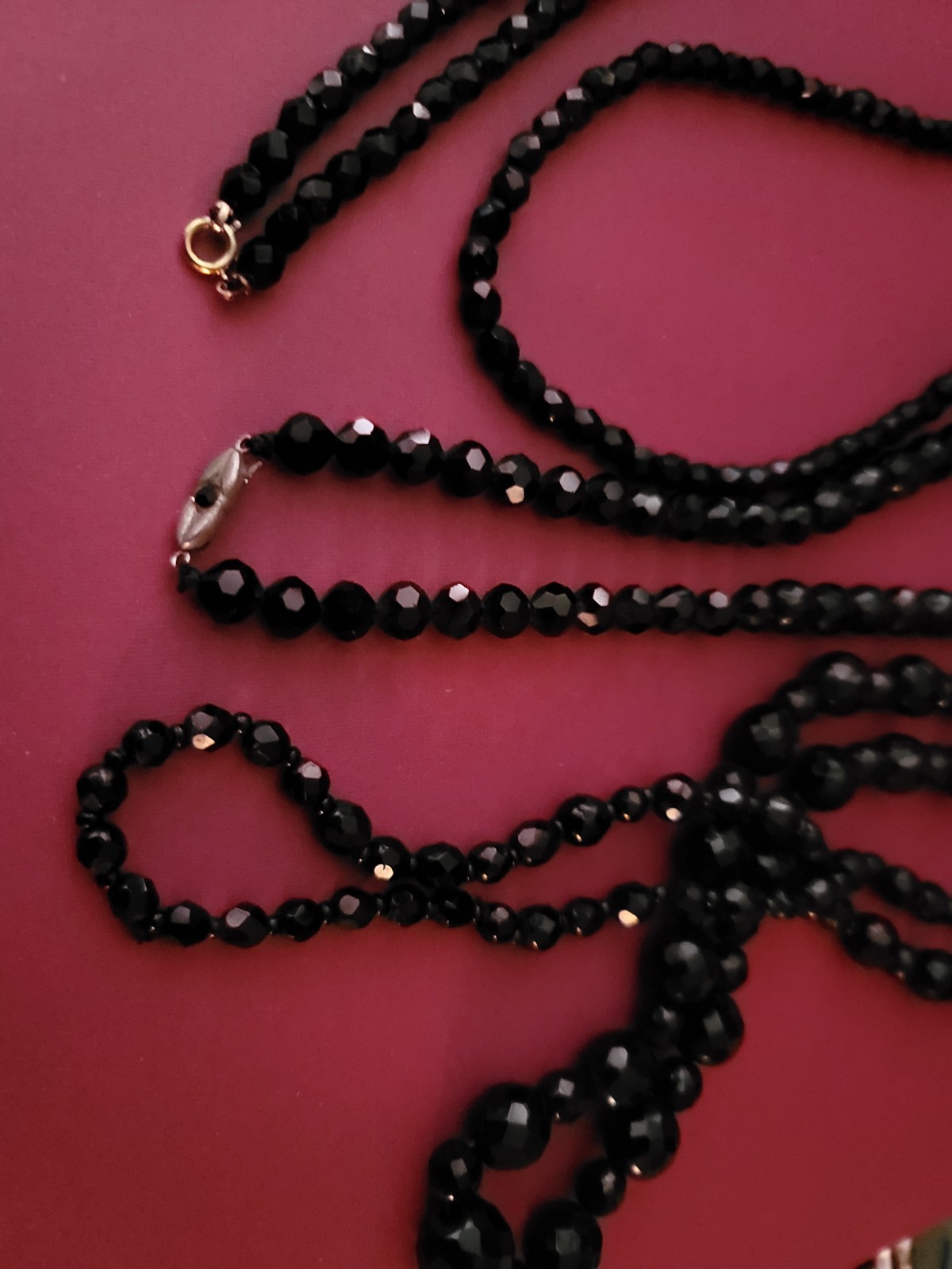 Vintage Faceted Black Glass Necklace Lot of 3