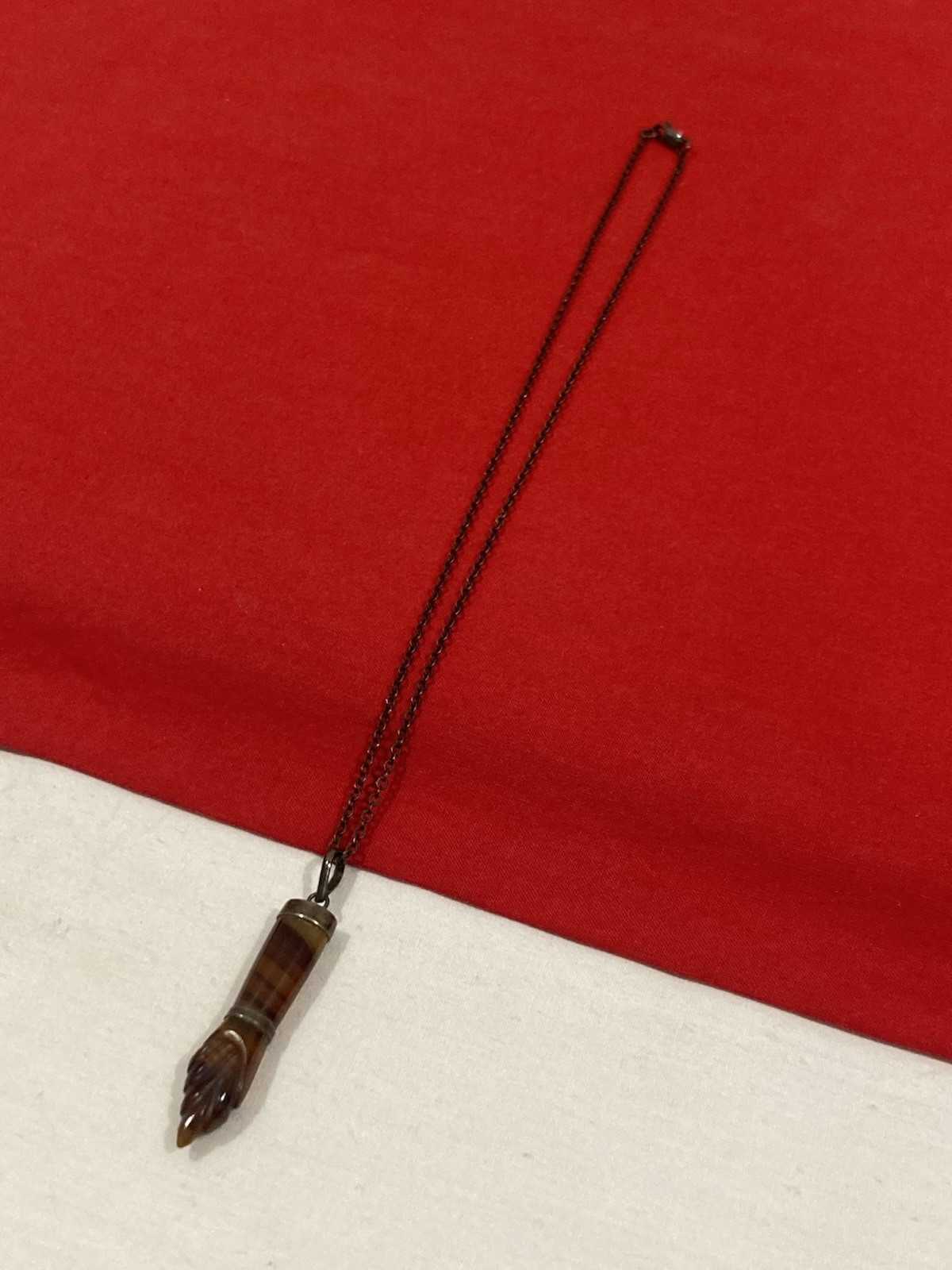 Vintage 900 Carved TORCH Shaped Agate Pendant Sterling Silver 925 Cable Necklace