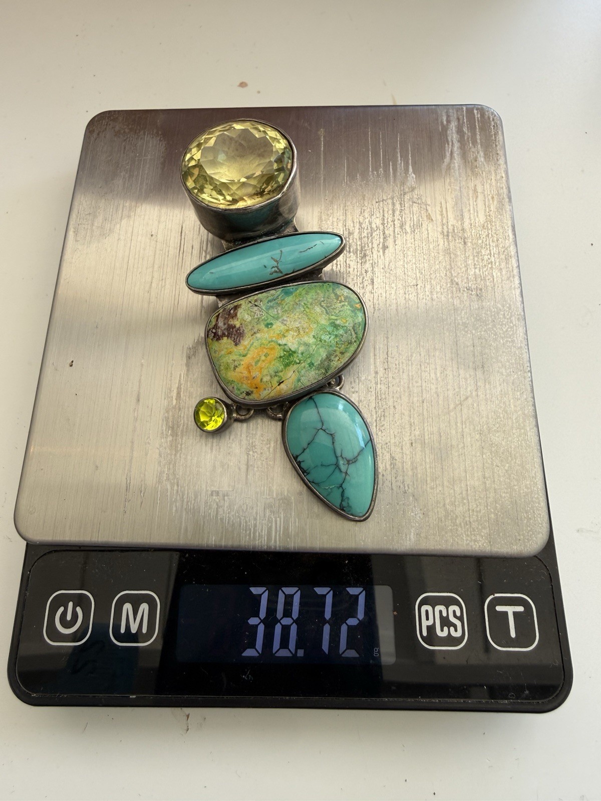 Vintage AKR Amy Kahn Russell 925 Variscite Citrine Turquoise Pendant Brooch