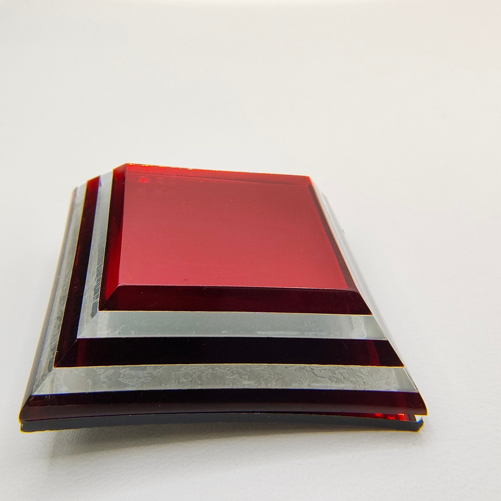 Vintage Minimalist Brooch Pin Red Layered Square Plastic Abstract Unique Signed