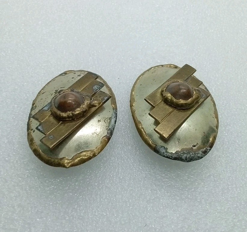 Vintage Brutalist MCM Geometric Mixed Metal Estate Pierced Earrings #356