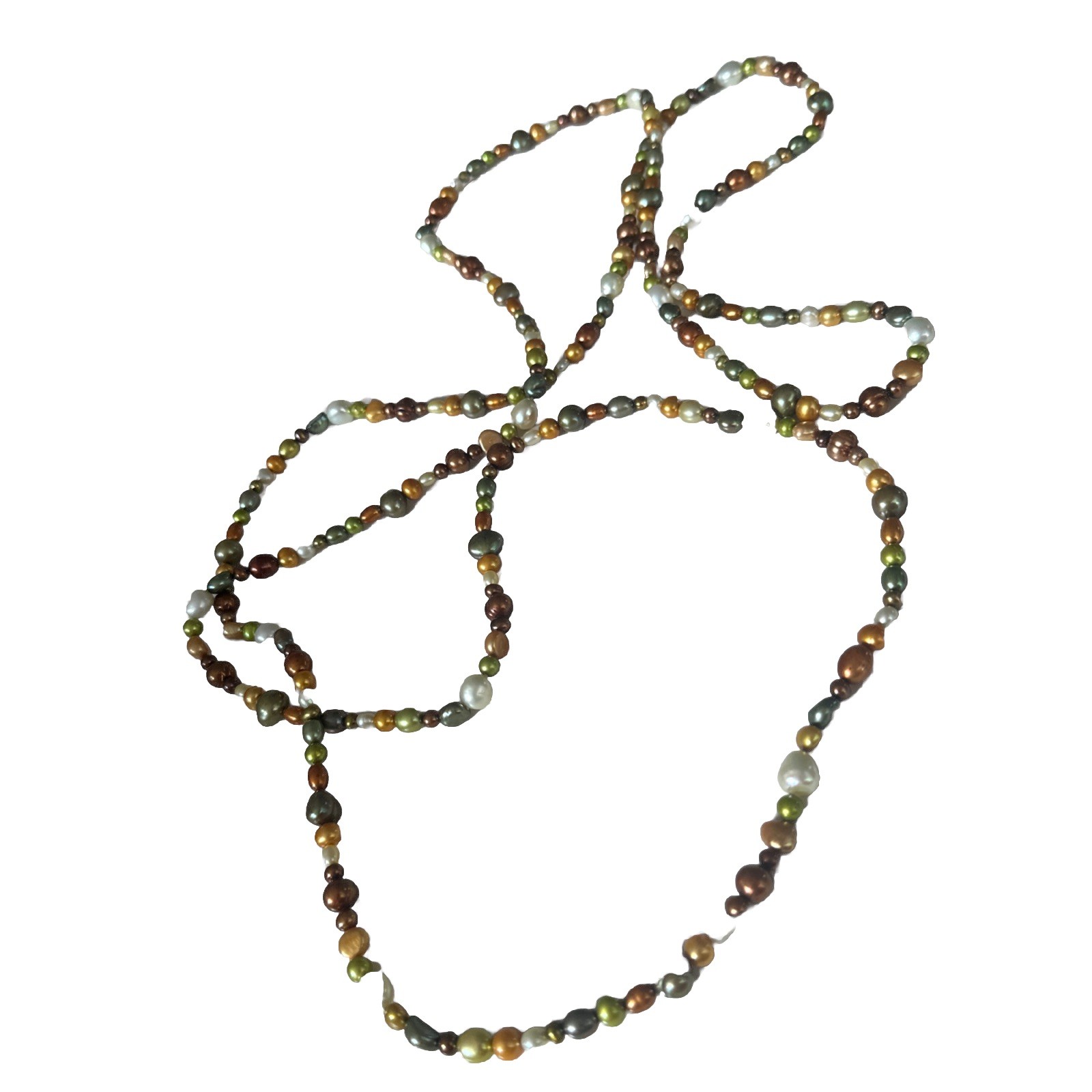 Vintage 70″ Earth-Tone Freshwater Baroque Pearl Opera Length Necklace No Clasp